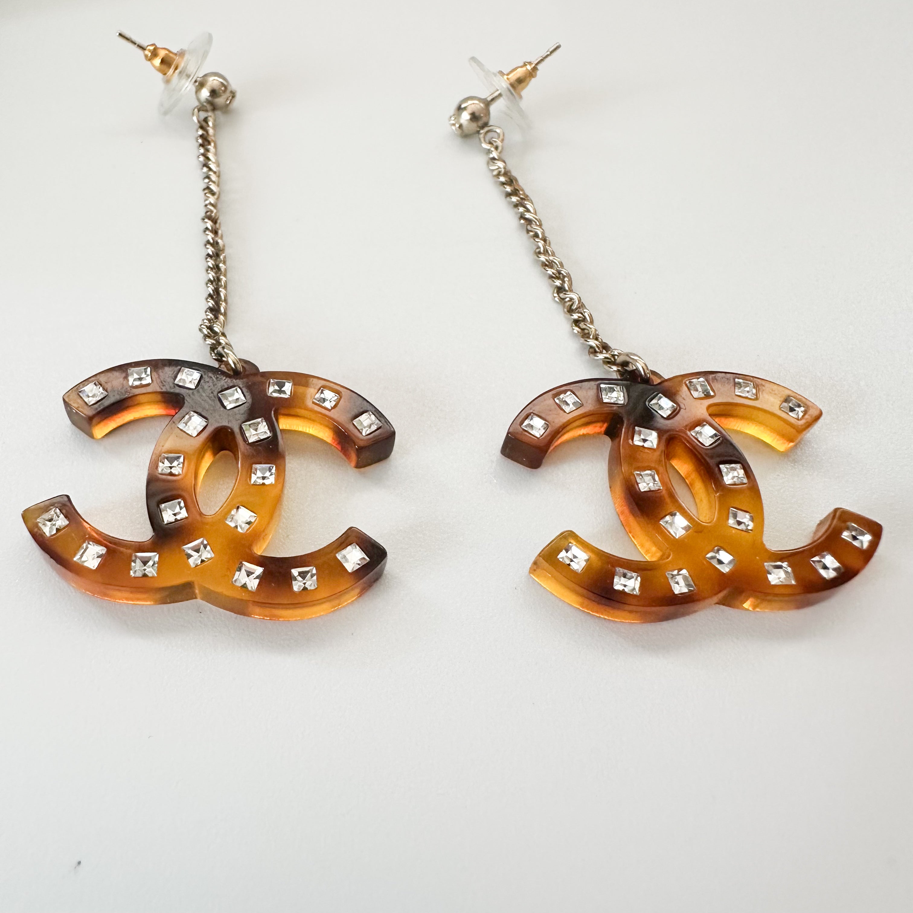 Chanel CC Crystal Drop Earrings in Tortoise