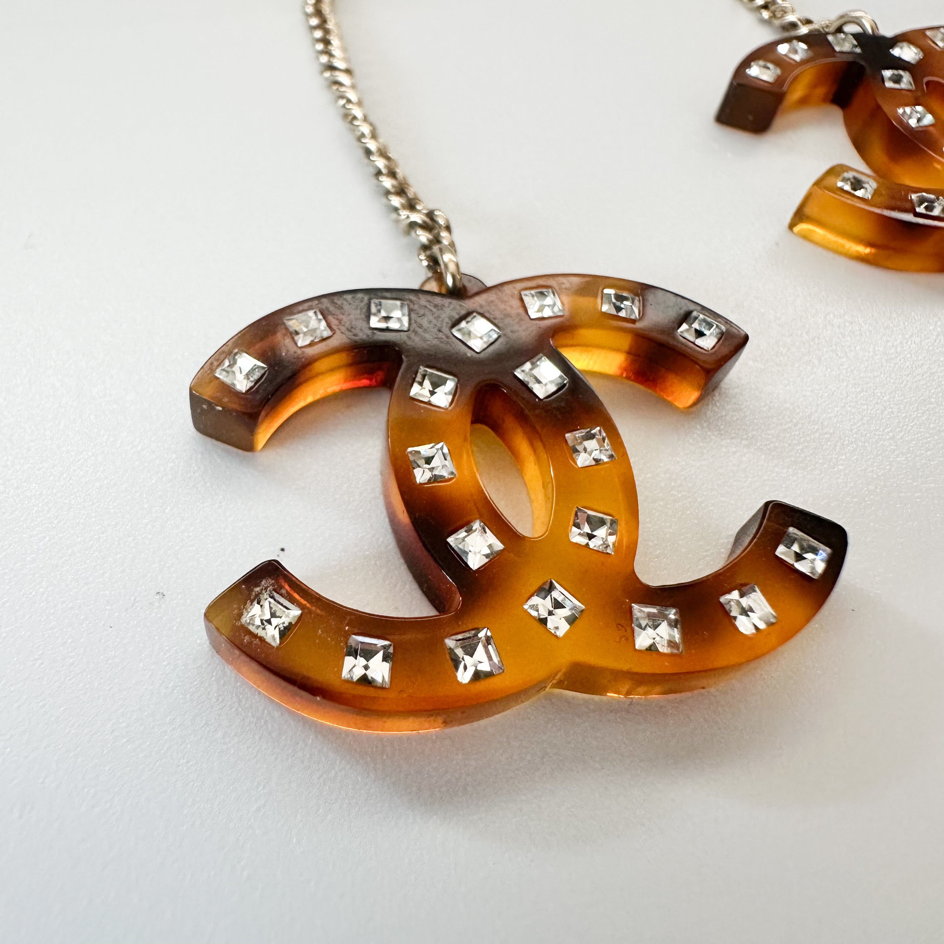 Chanel CC Crystal Drop Earrings in Tortoise