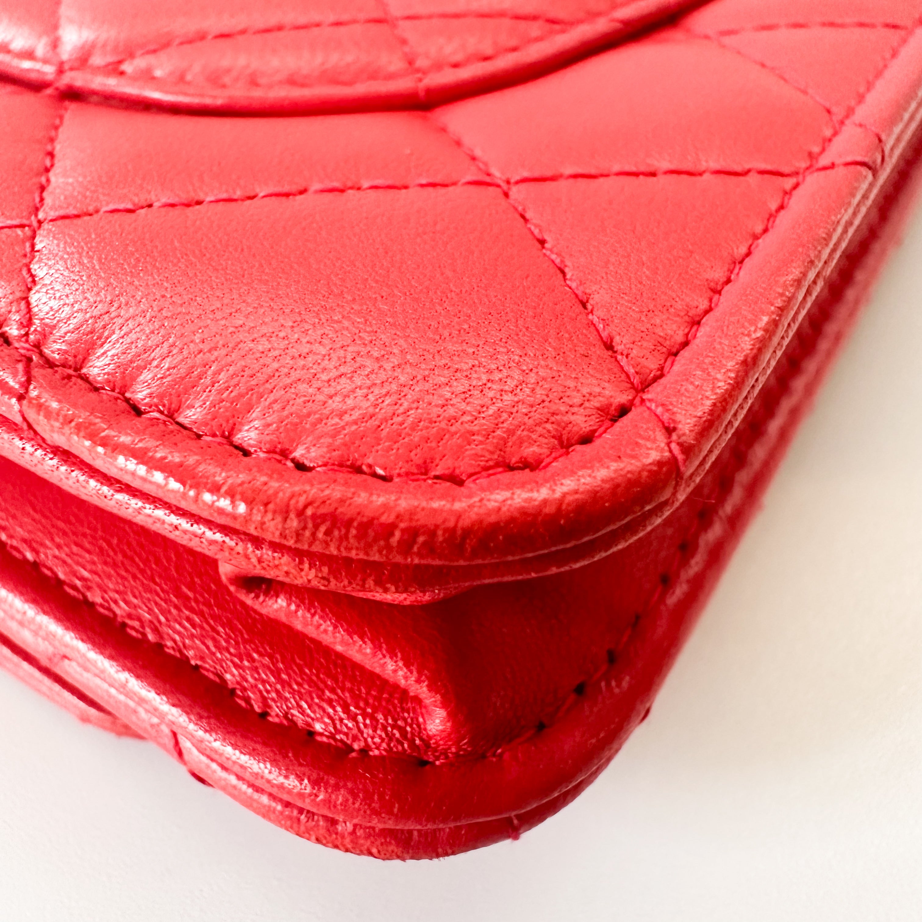 Chanel Lambskin Quilted Wallet On Chain WOC in Red