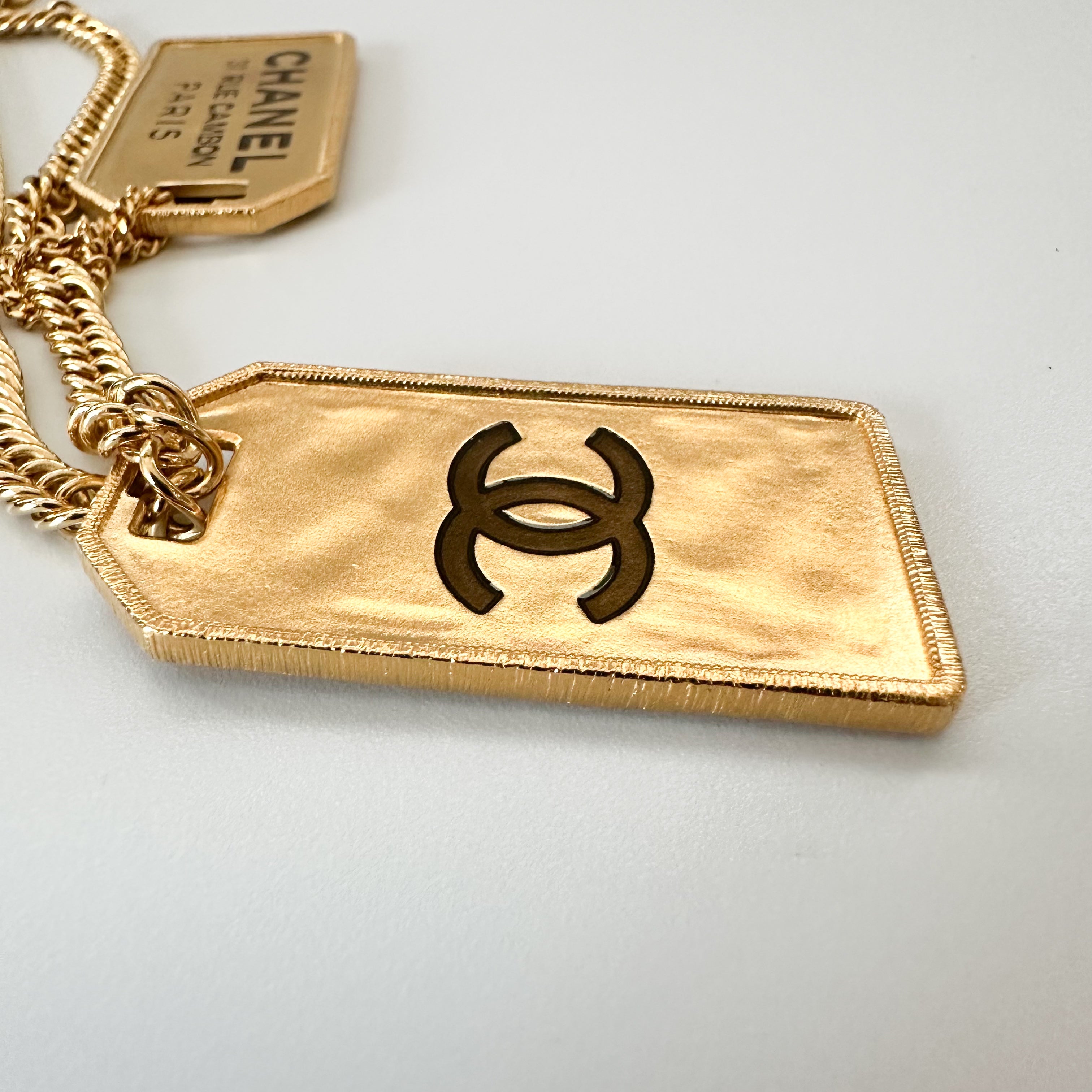 Chanel ID Dog Tag Charm Necklace in Gold