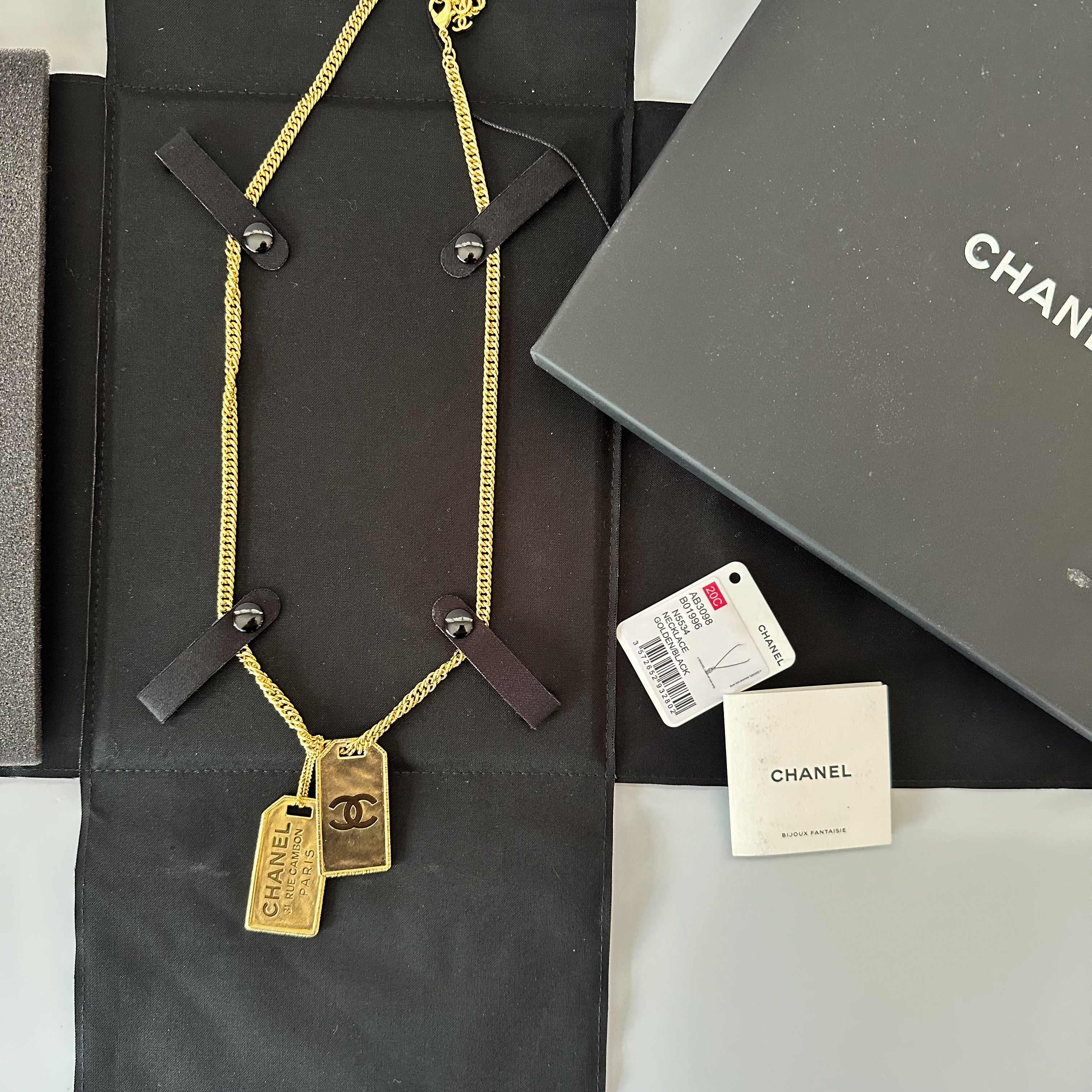 Chanel ID Dog Tag Charm Necklace in Gold