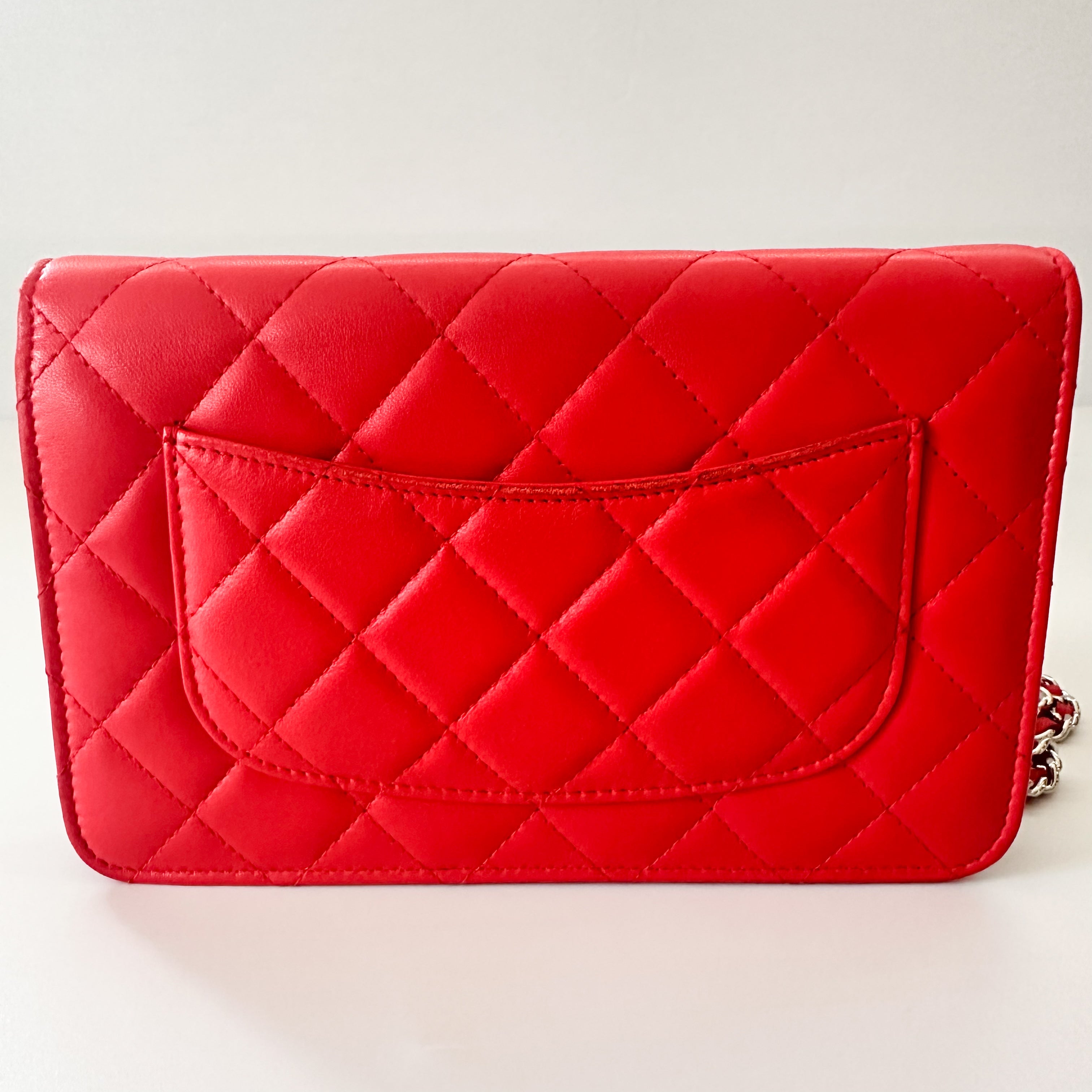 Chanel Lambskin Quilted Wallet On Chain WOC in Red