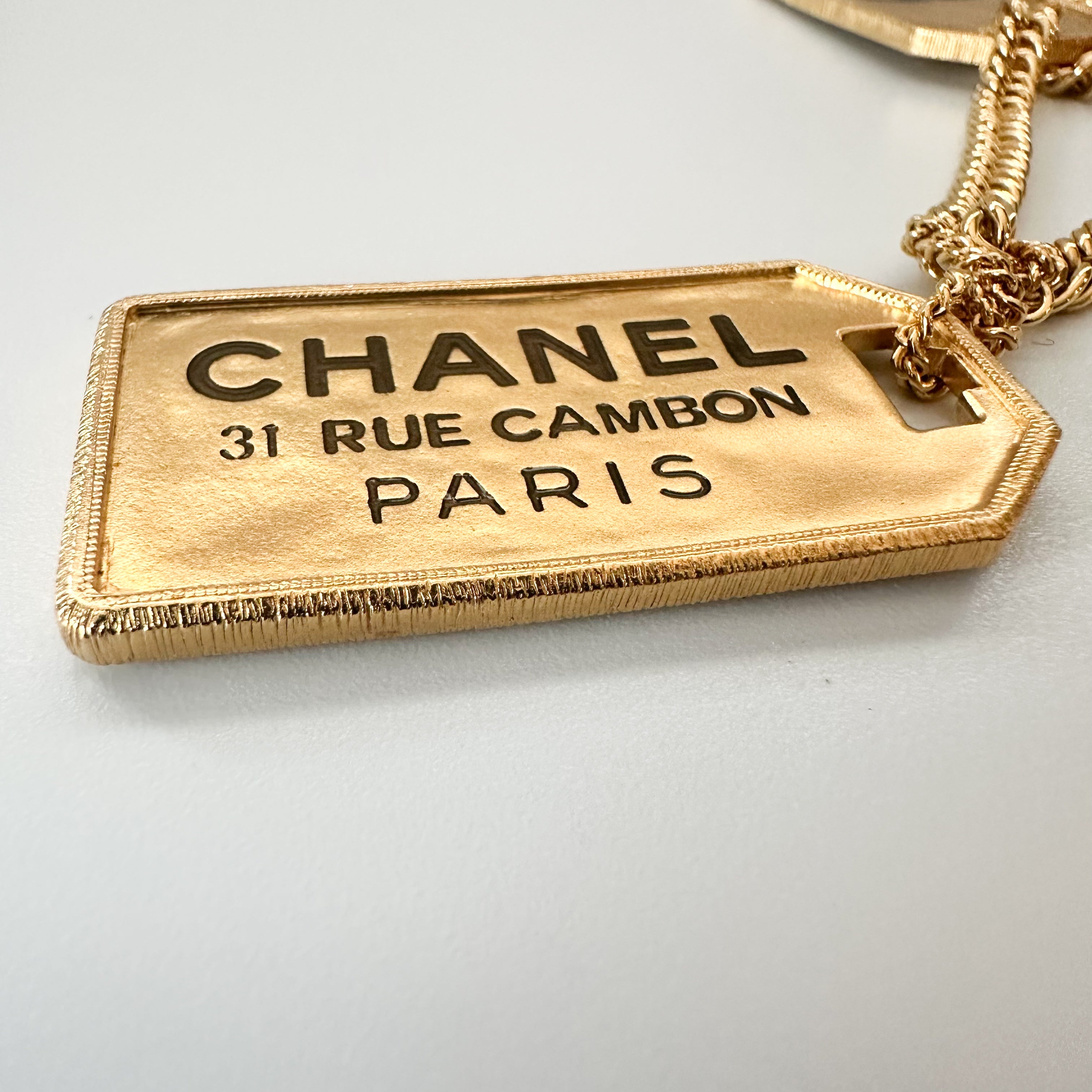 Chanel ID Dog Tag Charm Necklace in Gold