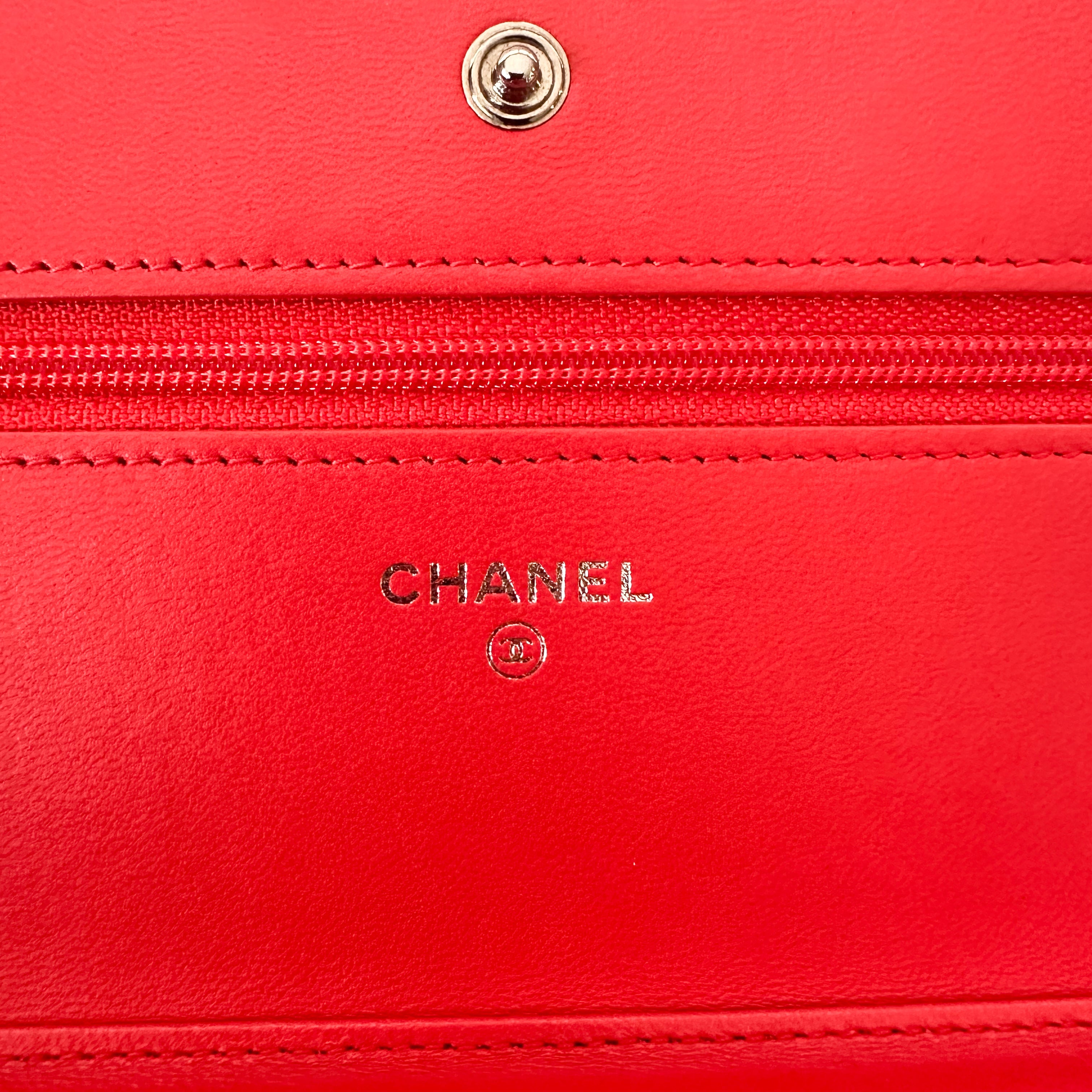 Chanel Lambskin Quilted Wallet On Chain WOC in Red