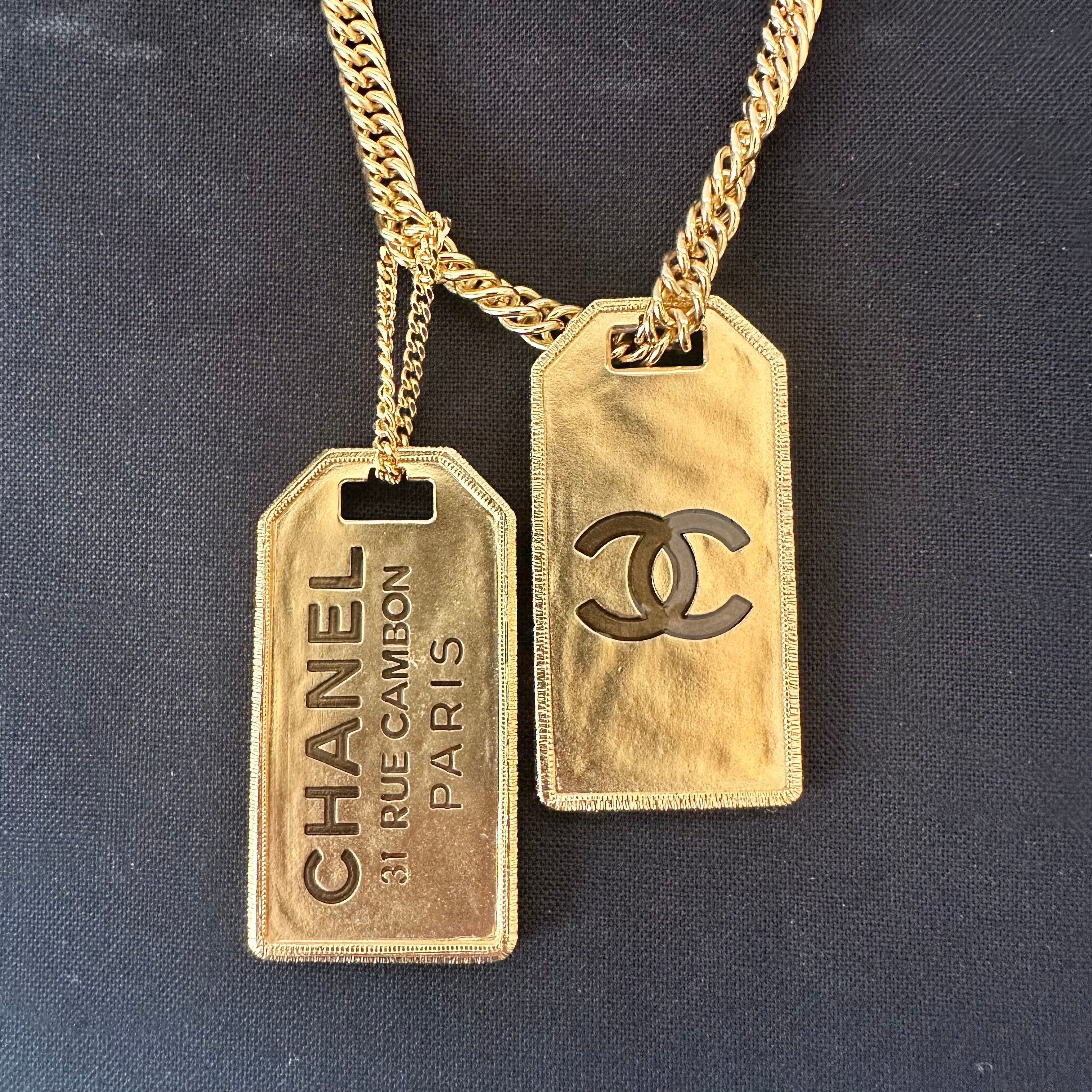 Chanel ID Dog Tag Charm Necklace in Gold