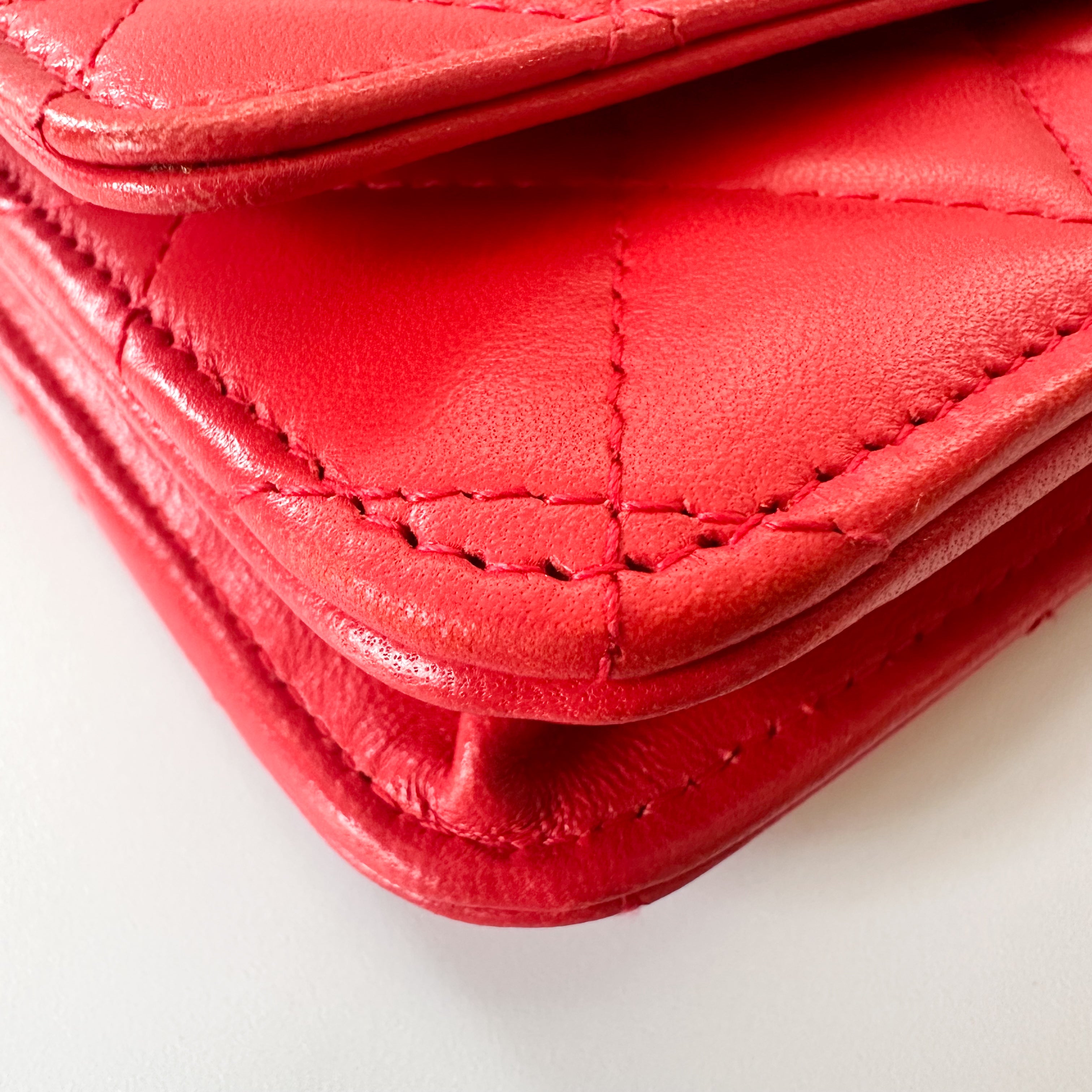 Chanel Lambskin Quilted Wallet On Chain WOC in Red