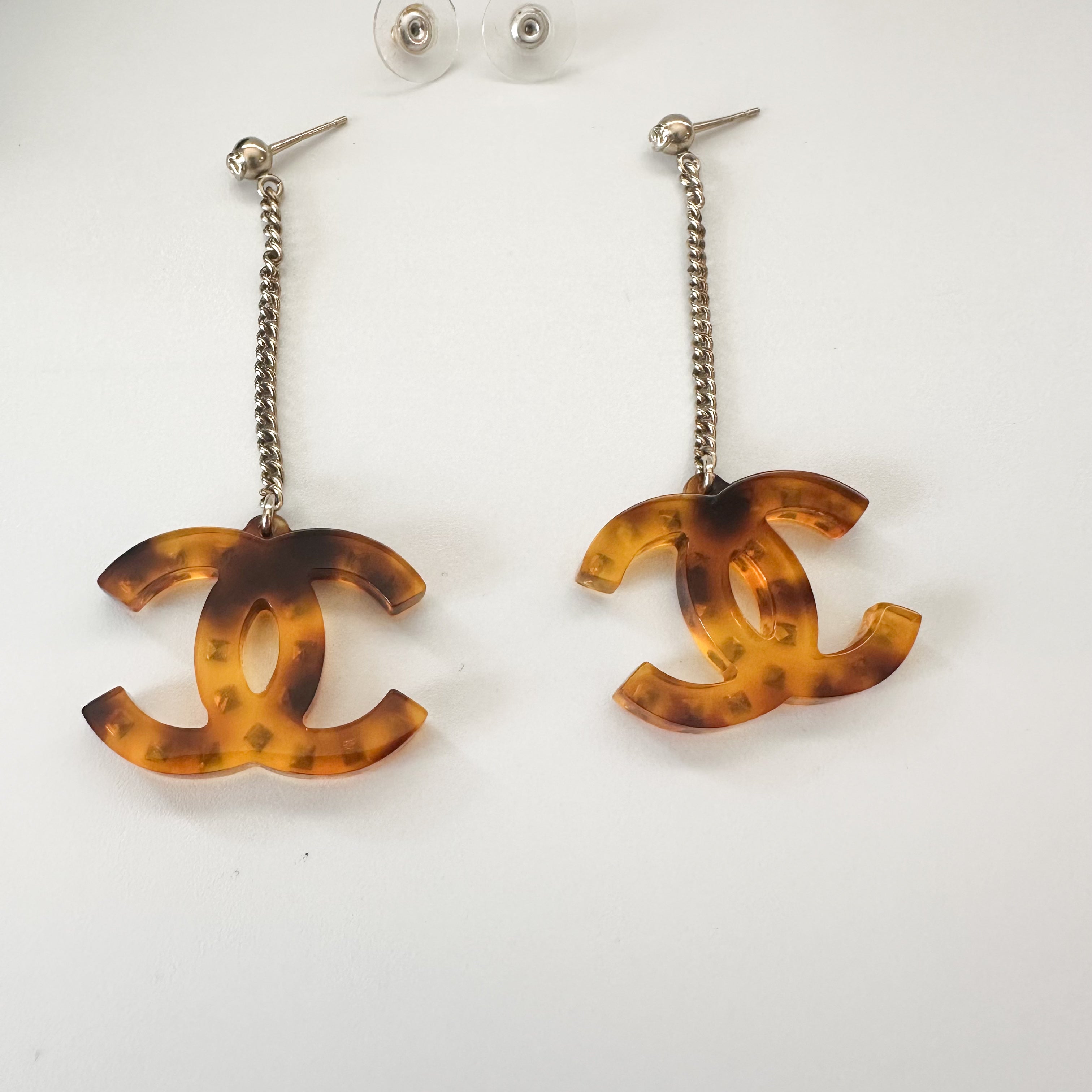 Chanel CC Crystal Drop Earrings in Tortoise