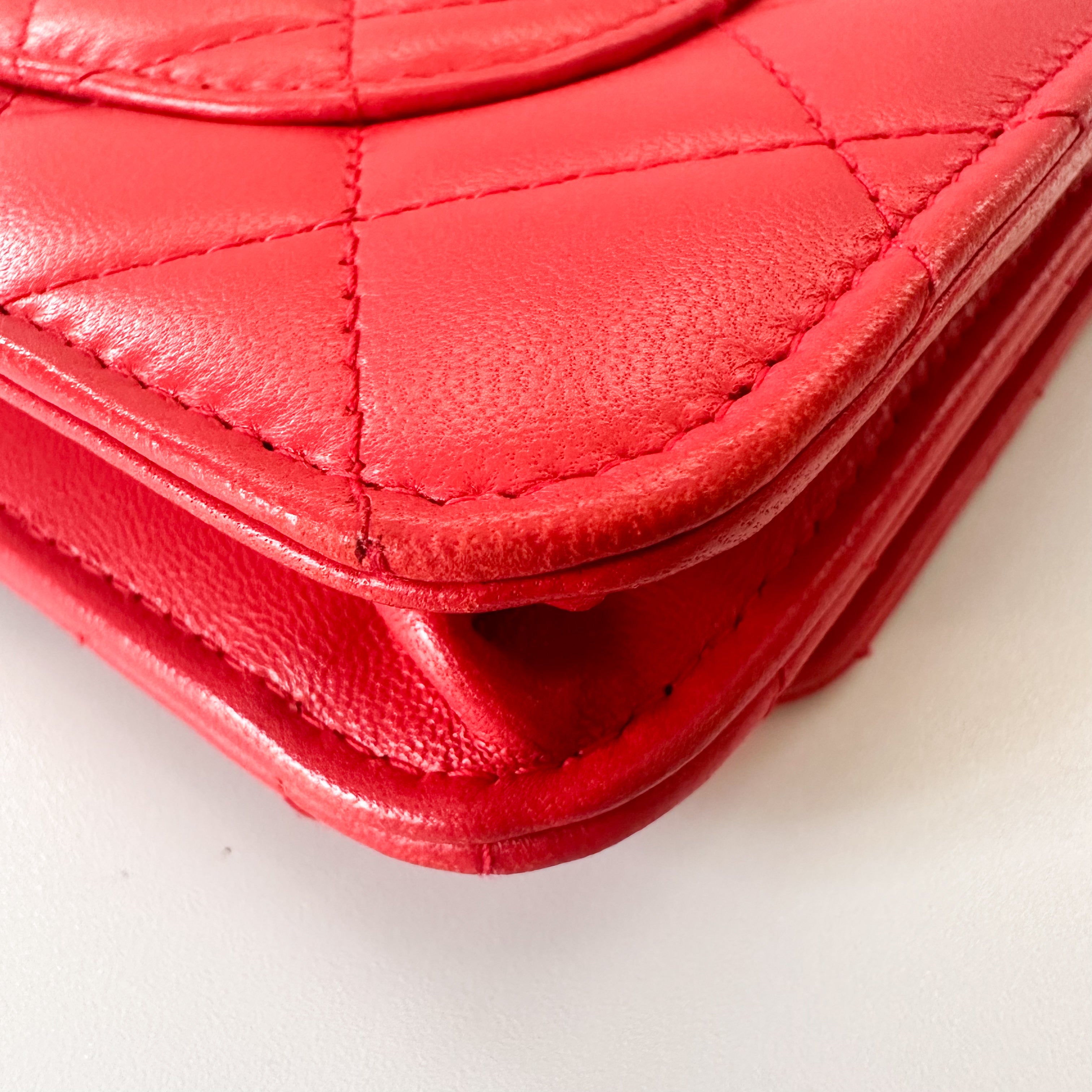 Chanel Lambskin Quilted Wallet On Chain WOC in Red