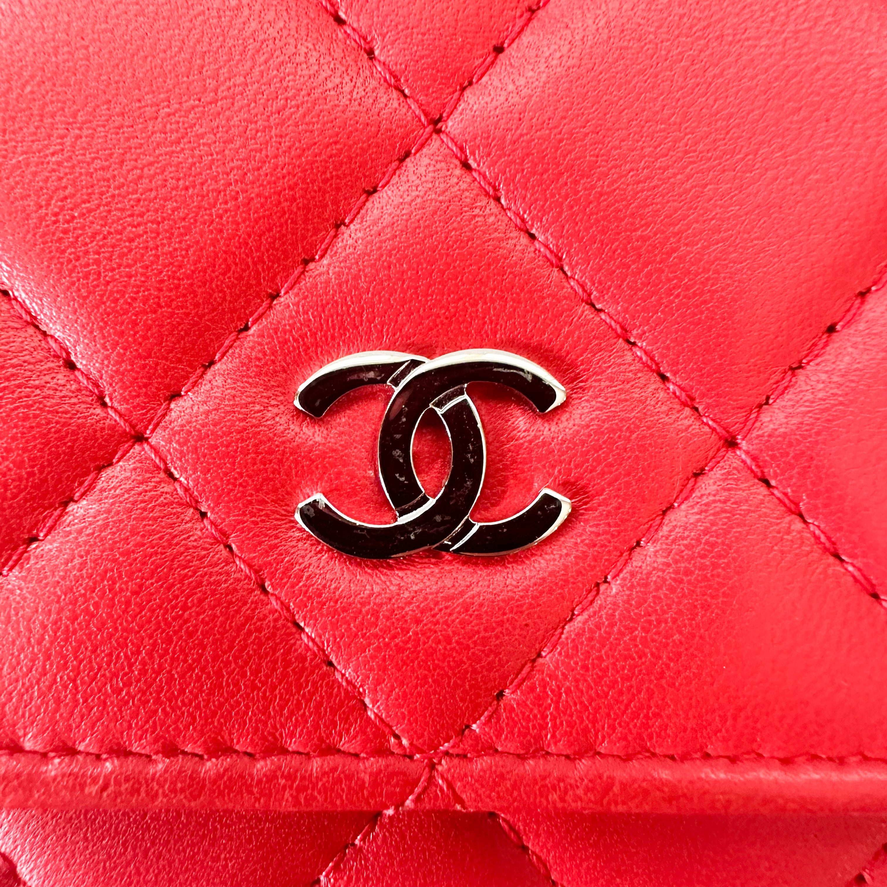 Chanel Lambskin Quilted Wallet On Chain WOC in Red