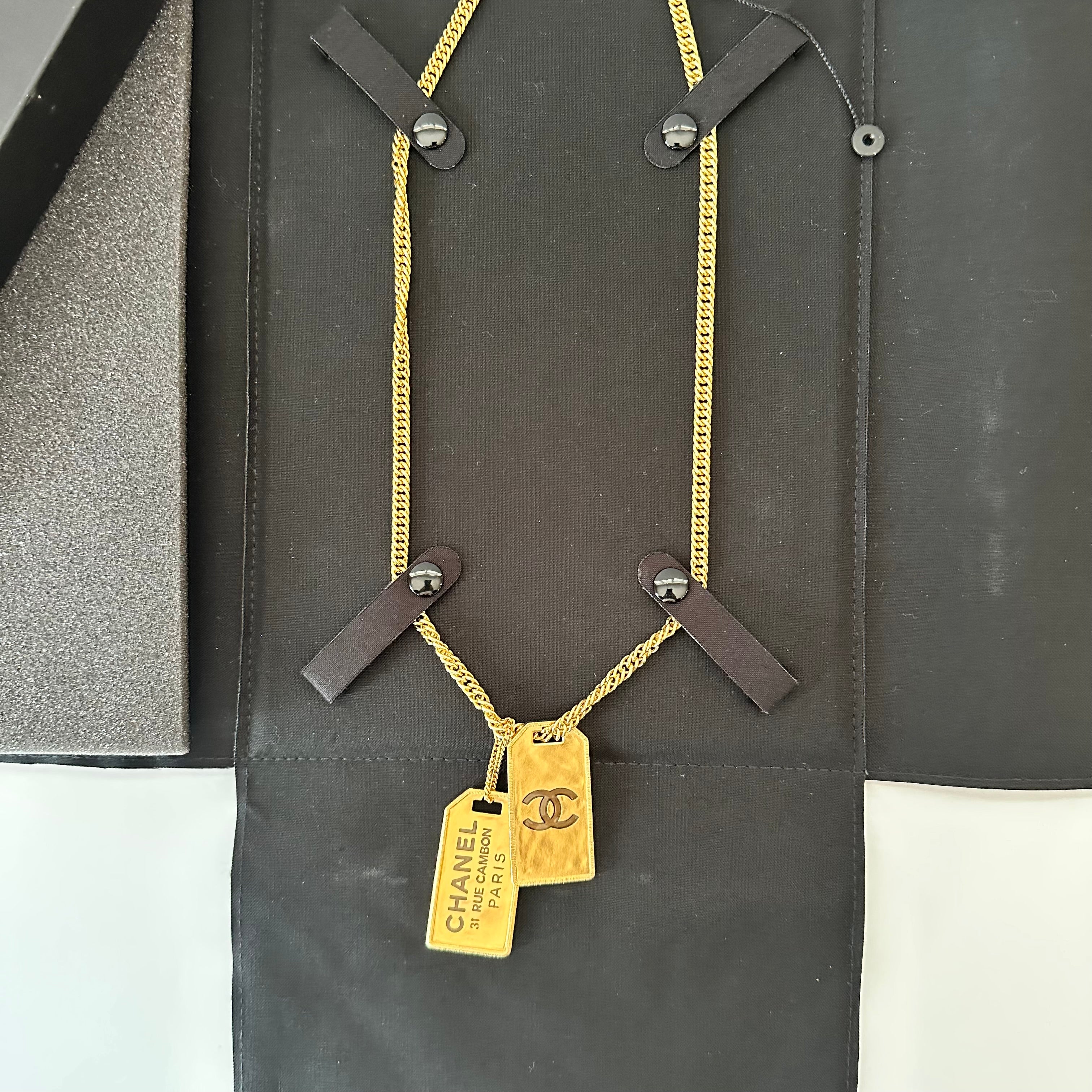 Chanel ID Dog Tag Charm Necklace in Gold