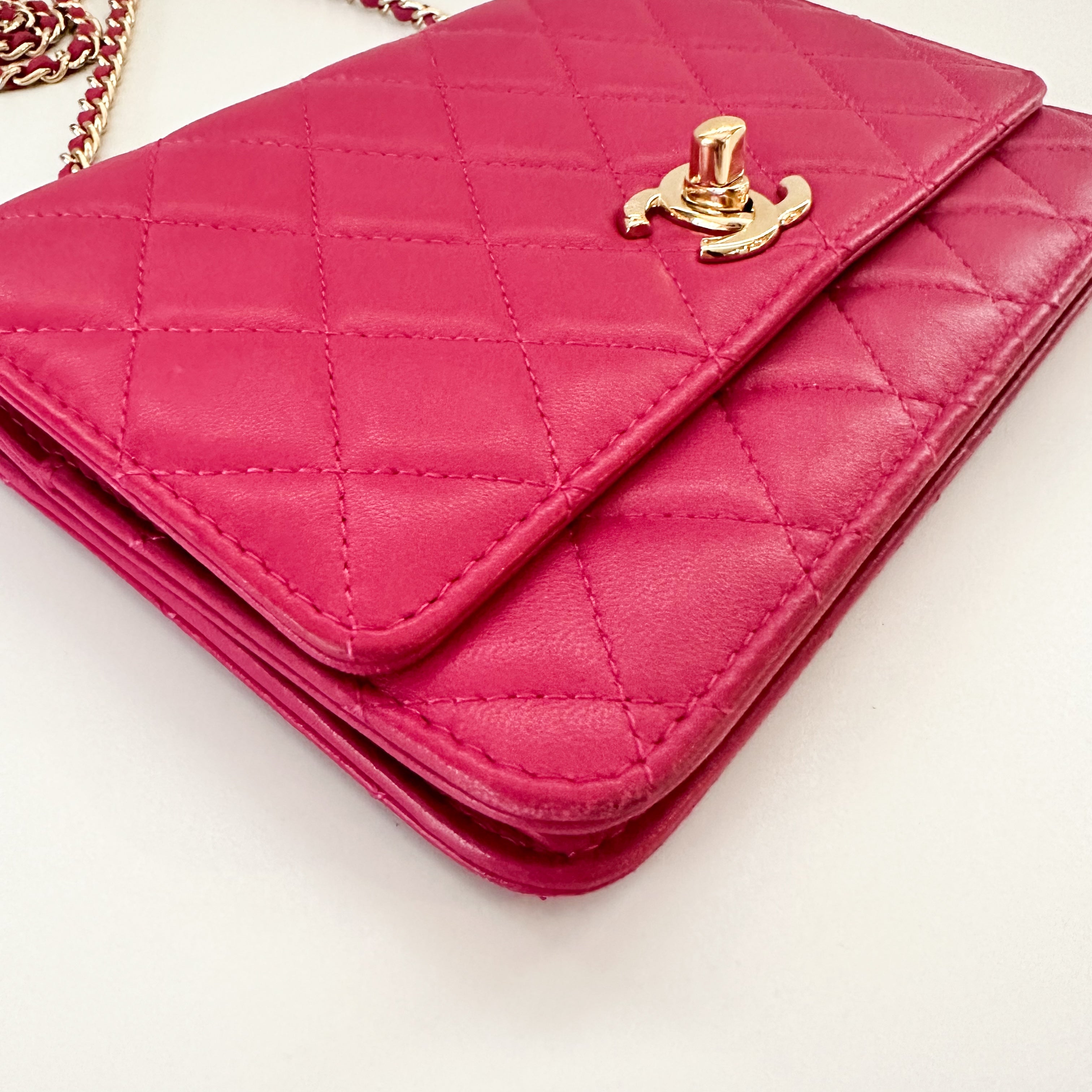 Chanel Lambskin Quilted Trendy Chain CC Wallet On Chain WOC Pink Fuchsia