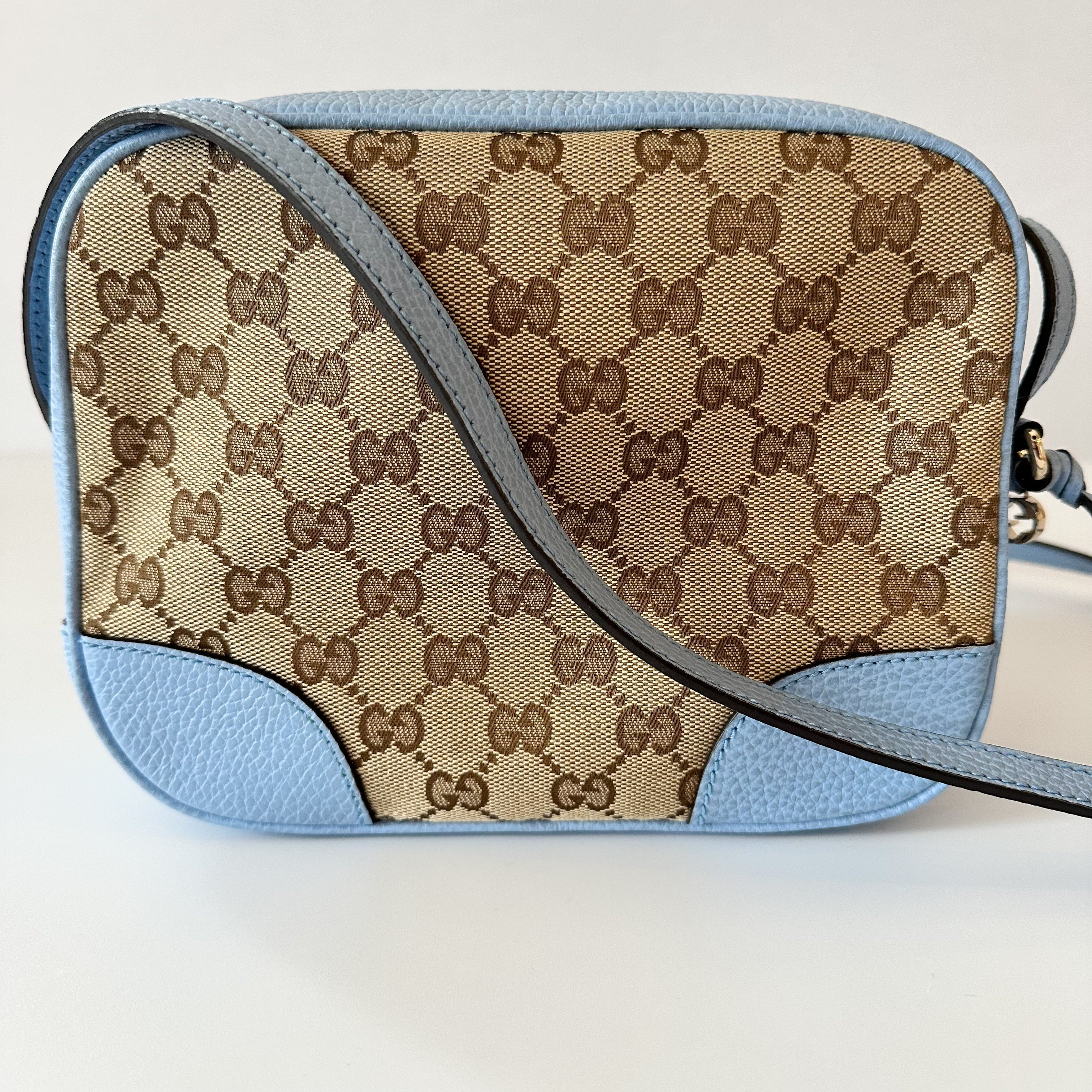 Gucci Monogram Mini Bree Messenger Bag Beige Mineral Blue