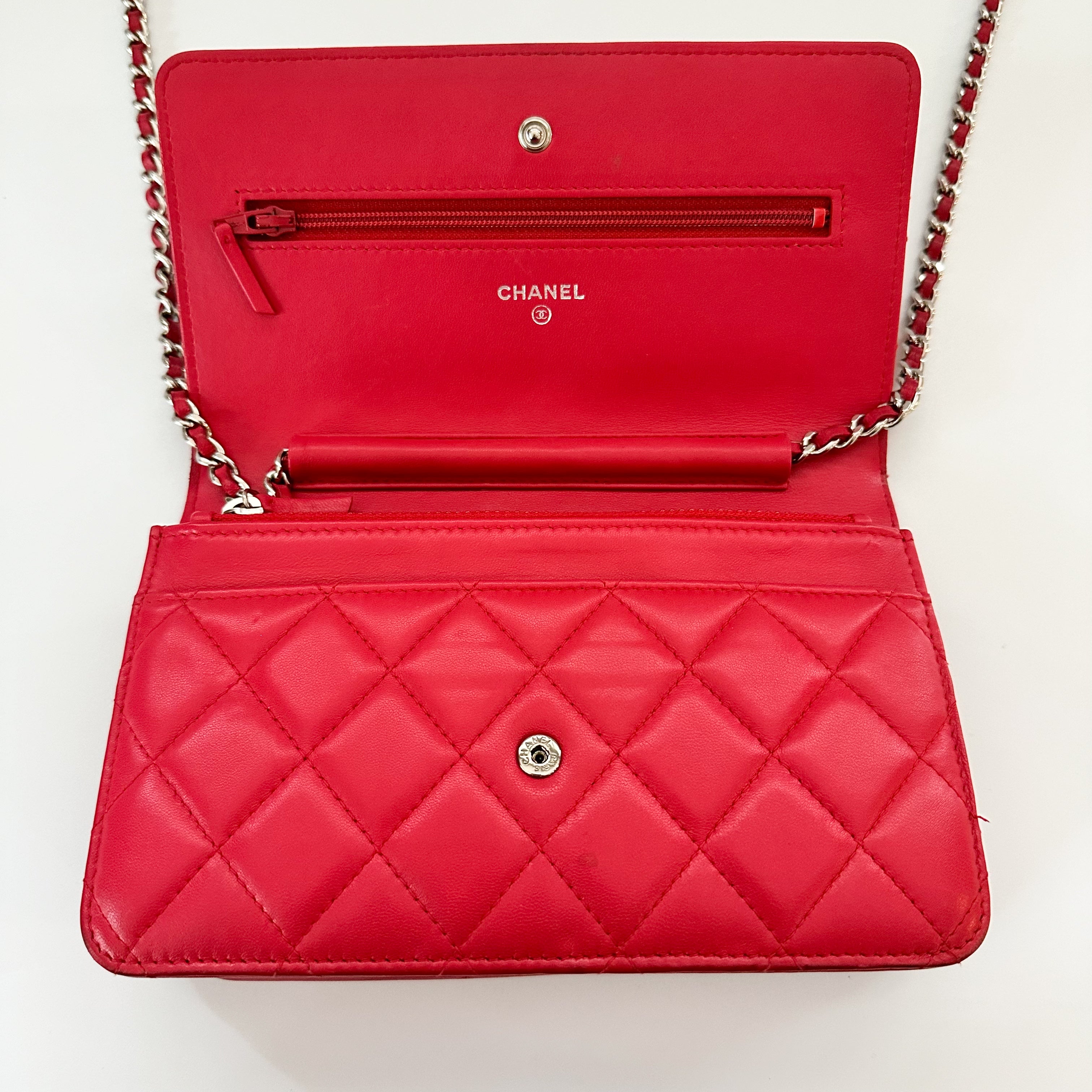 Chanel Lambskin Quilted Wallet On Chain WOC Dark Pink