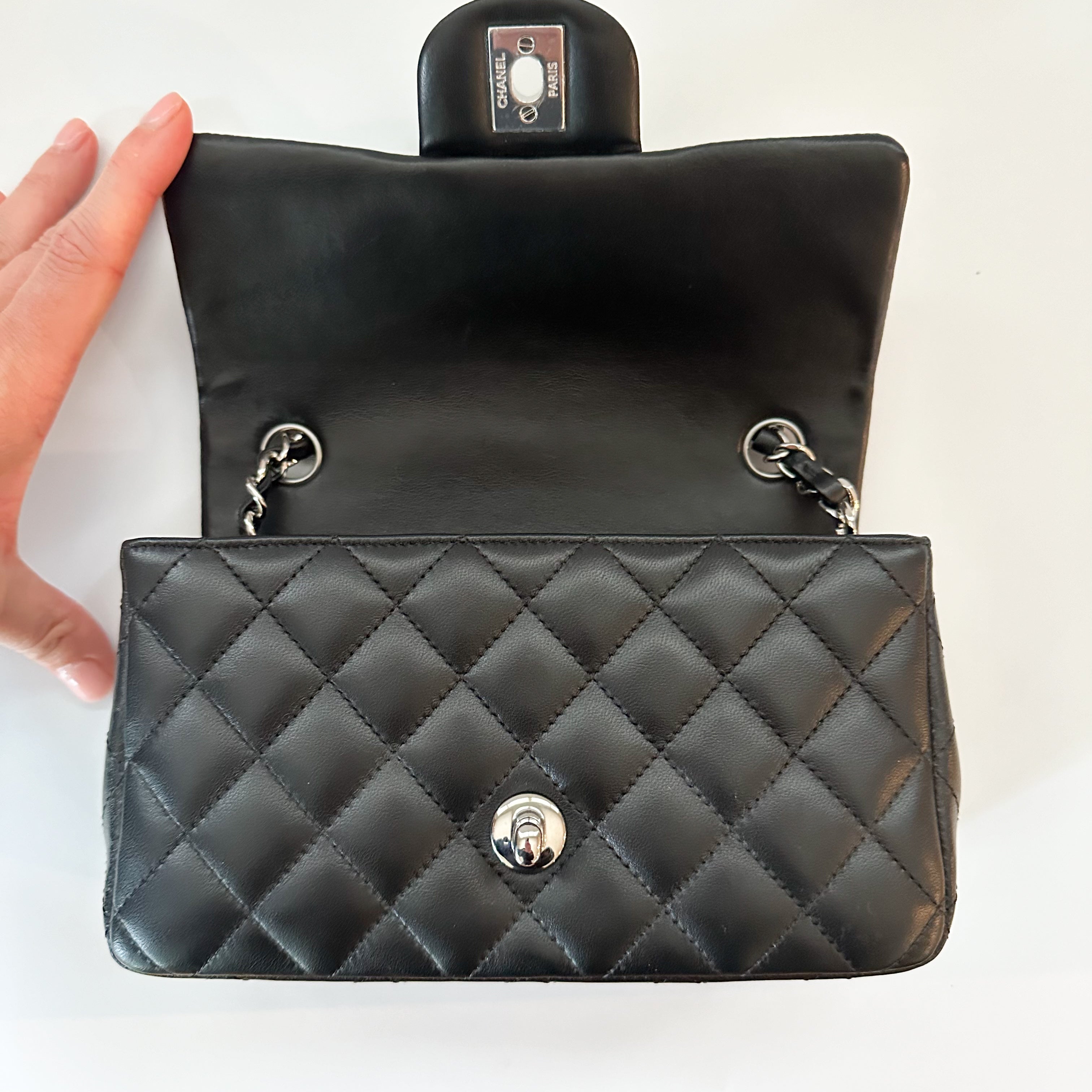 Chanel Lambskin Quilted Mini Rectangular Flap Black