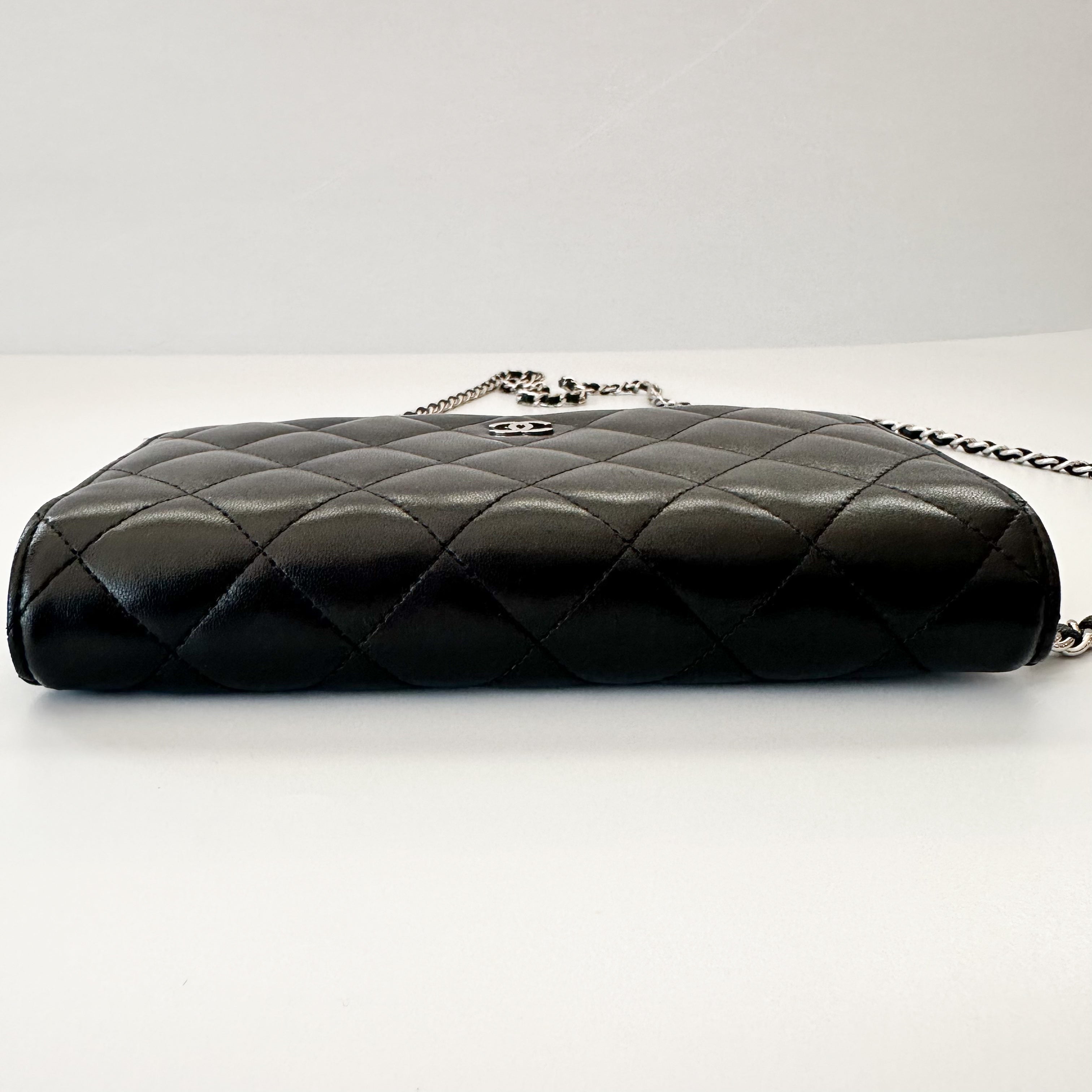 Chanel Lambskin Quilted Wallet on Chain WOC Black SHW