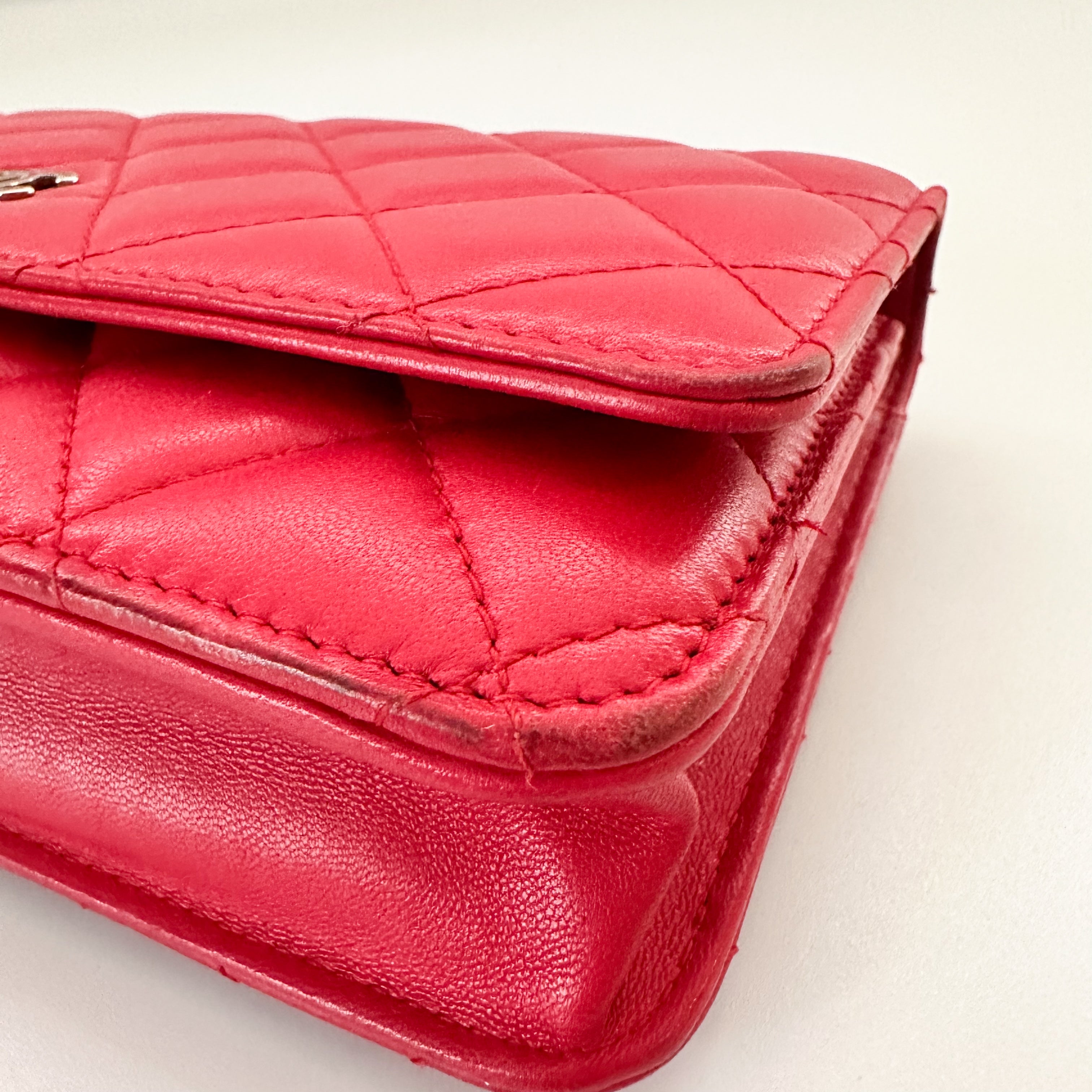 Chanel Lambskin Quilted Wallet On Chain WOC Dark Pink