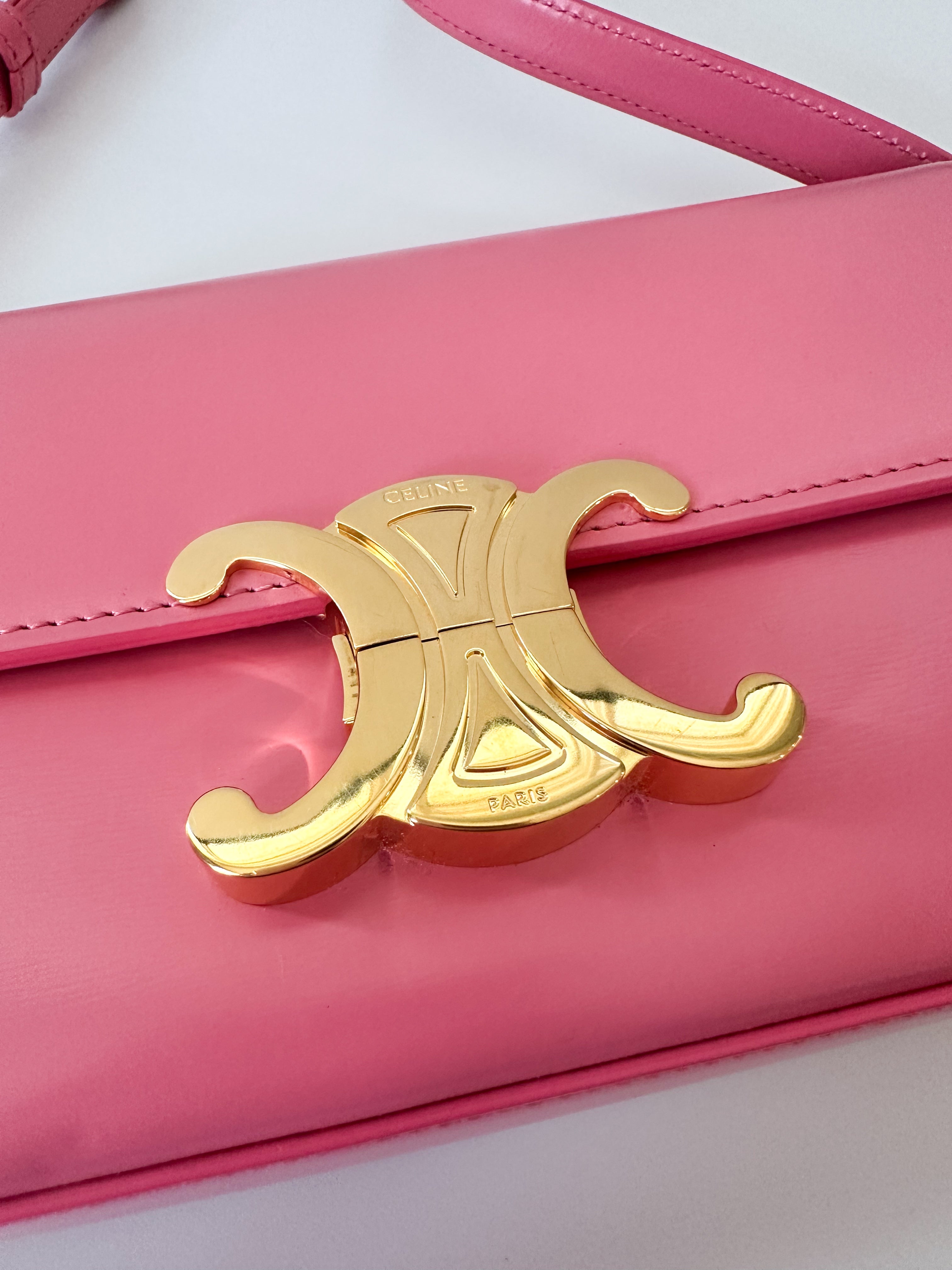 Celine Shiny Calfskin Triomphe Flamingo