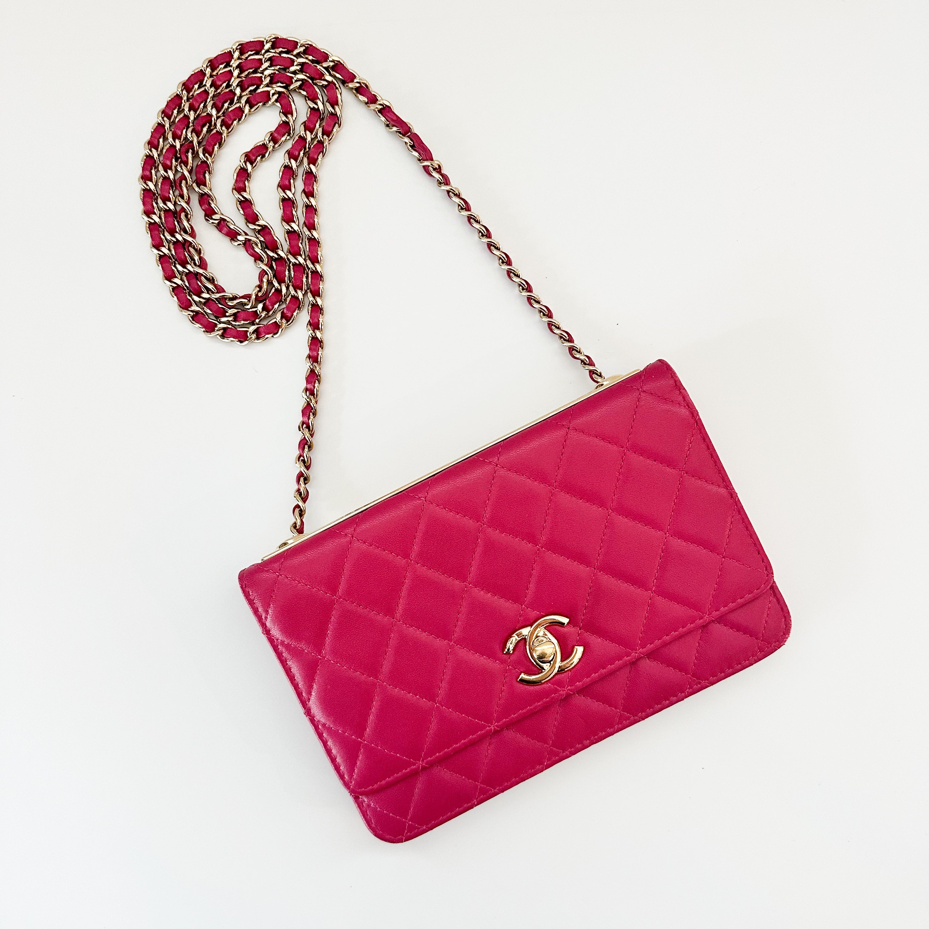 Chanel Lambskin Quilted Trendy Chain CC Wallet On Chain WOC Pink Fuchsia