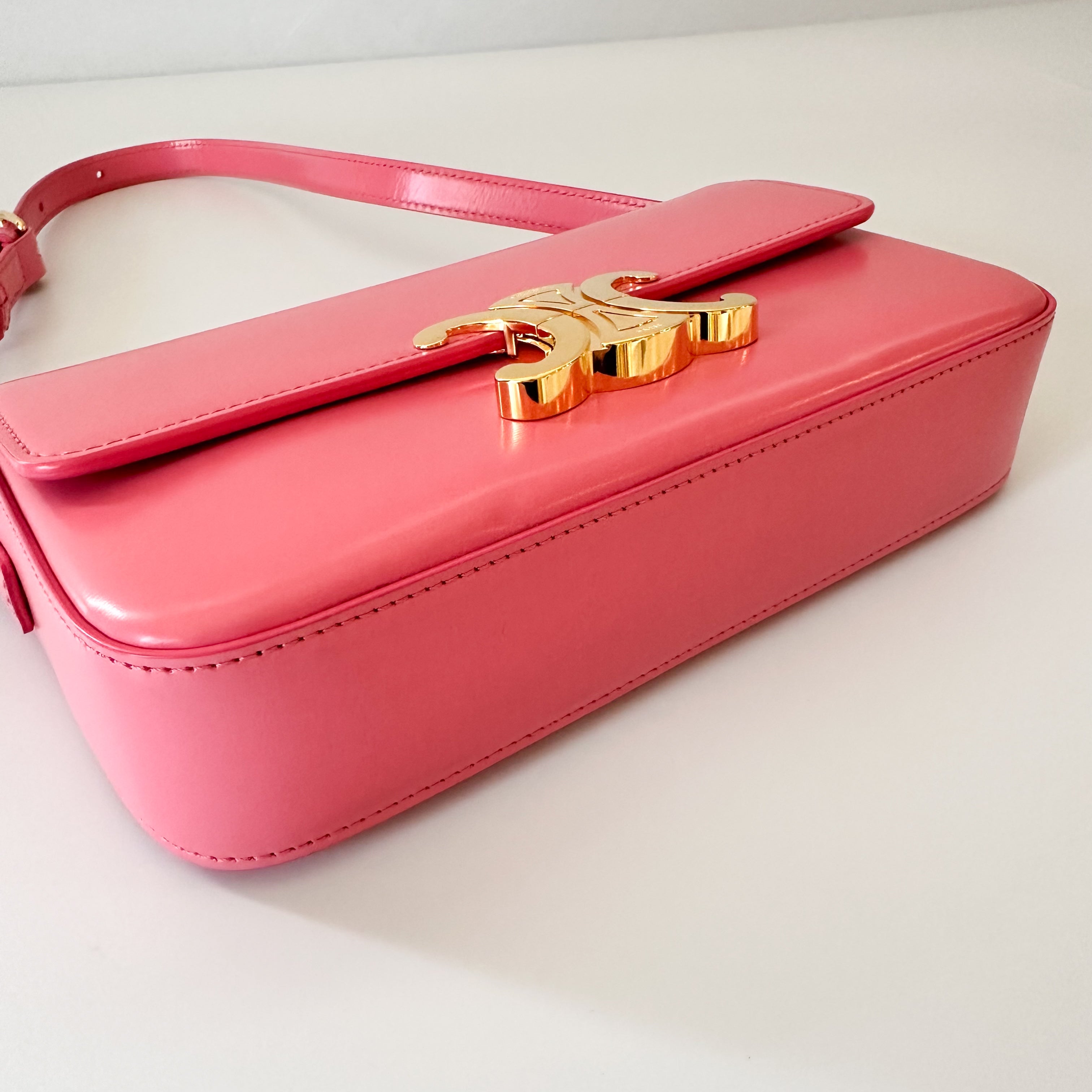 Celine Shiny Calfskin Triomphe Flamingo