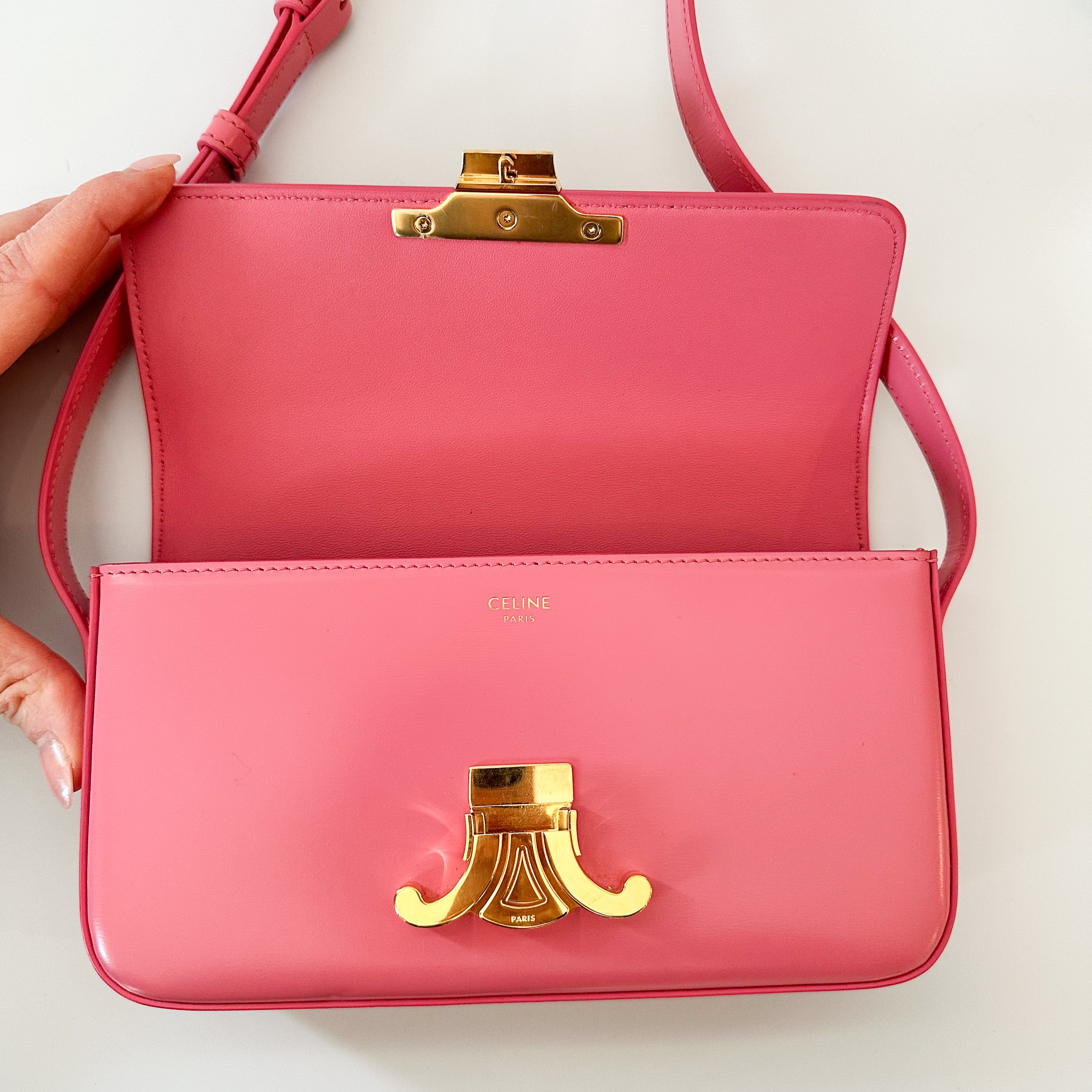 Celine Shiny Calfskin Triomphe Flamingo