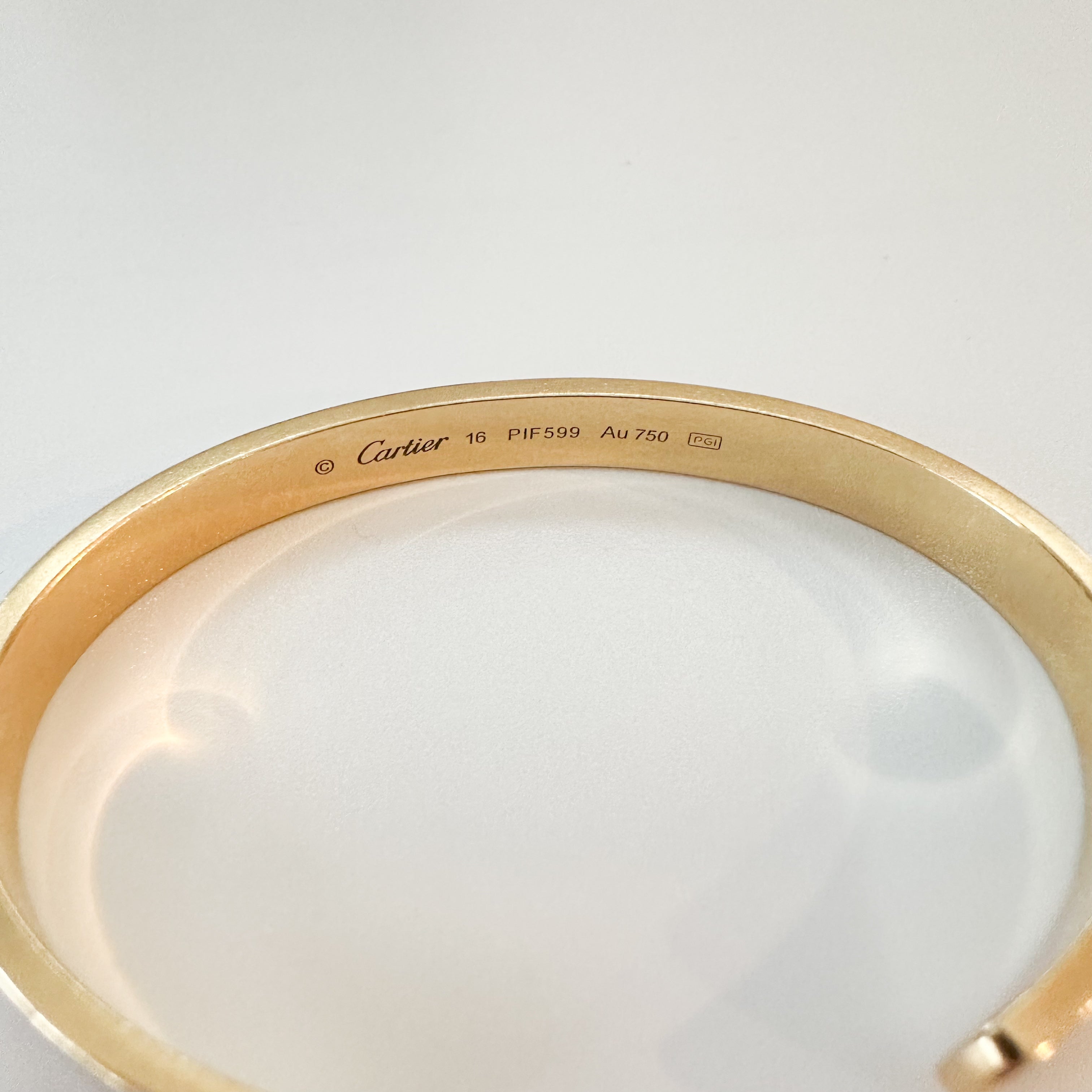 Cartier 18K Gold LOVE Cuff Bracelet Sz 16