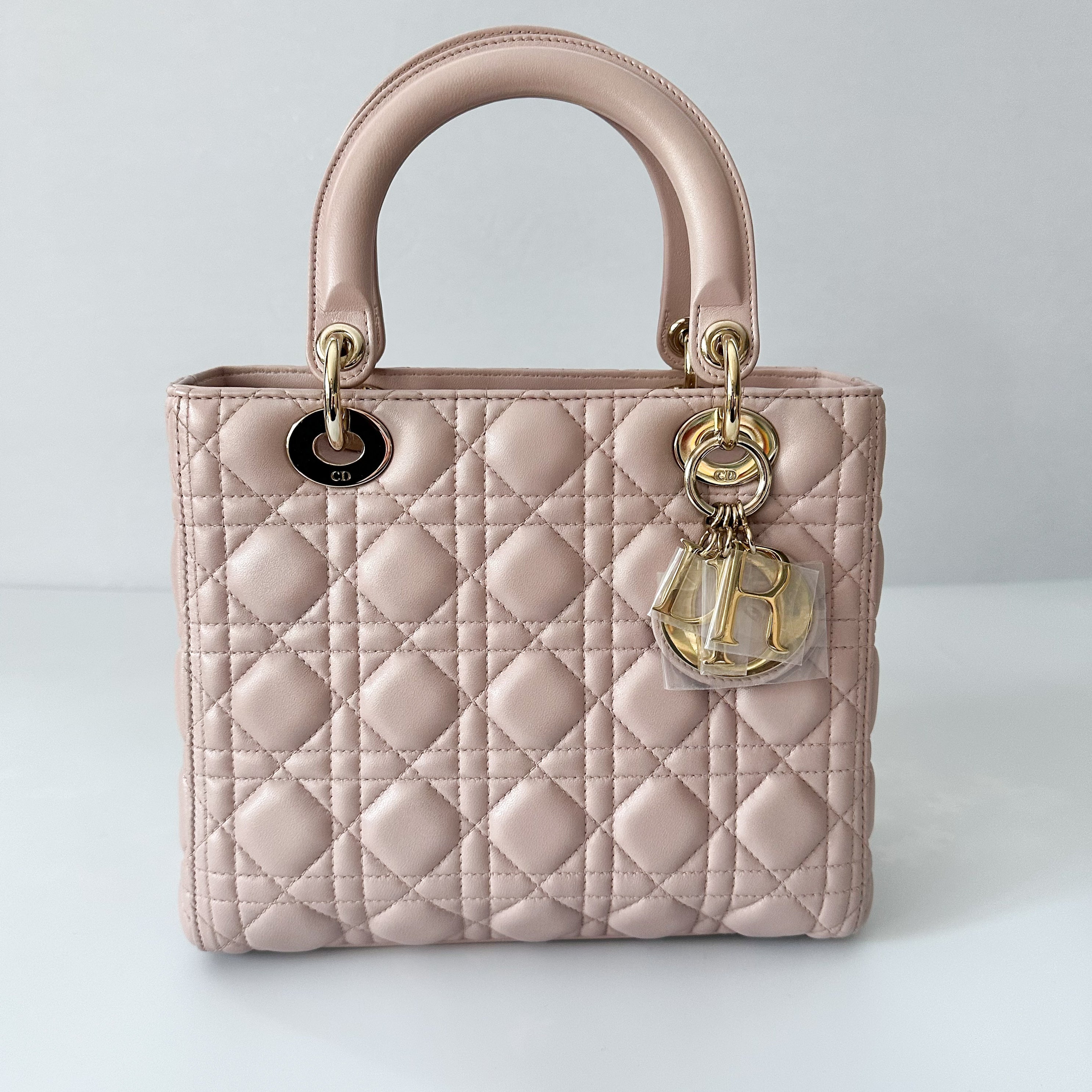 Christian Dior Lambskin Cannage Medium Lady Dior Rose Poudre