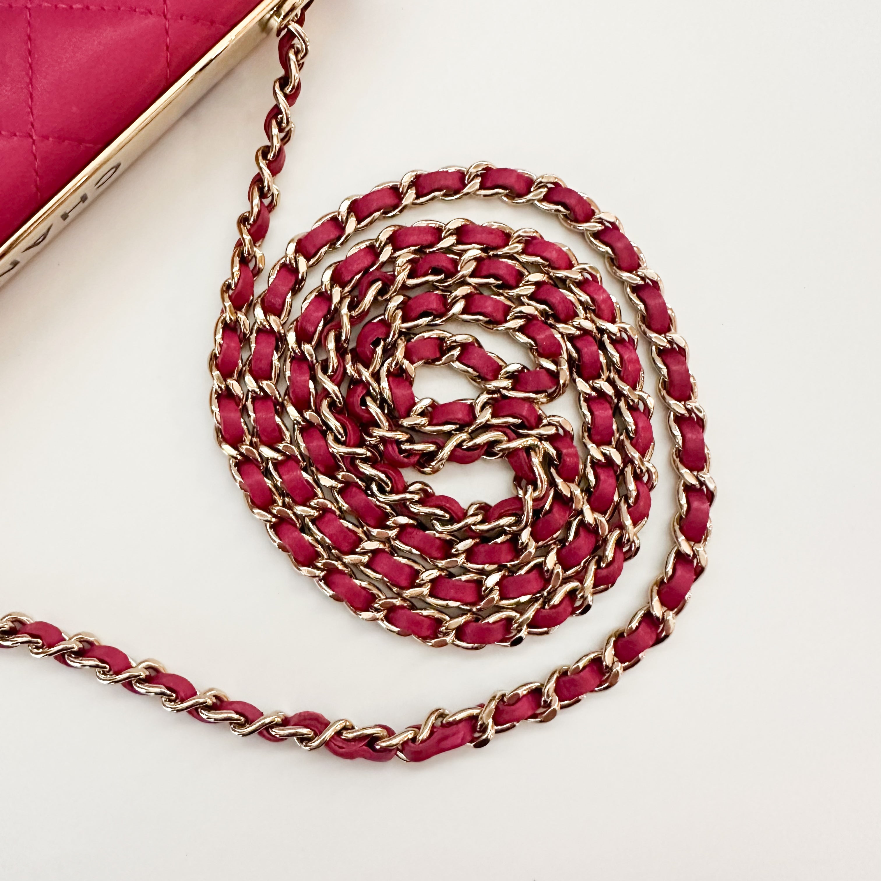 Chanel Lambskin Quilted Trendy Chain CC Wallet On Chain WOC Pink Fuchsia