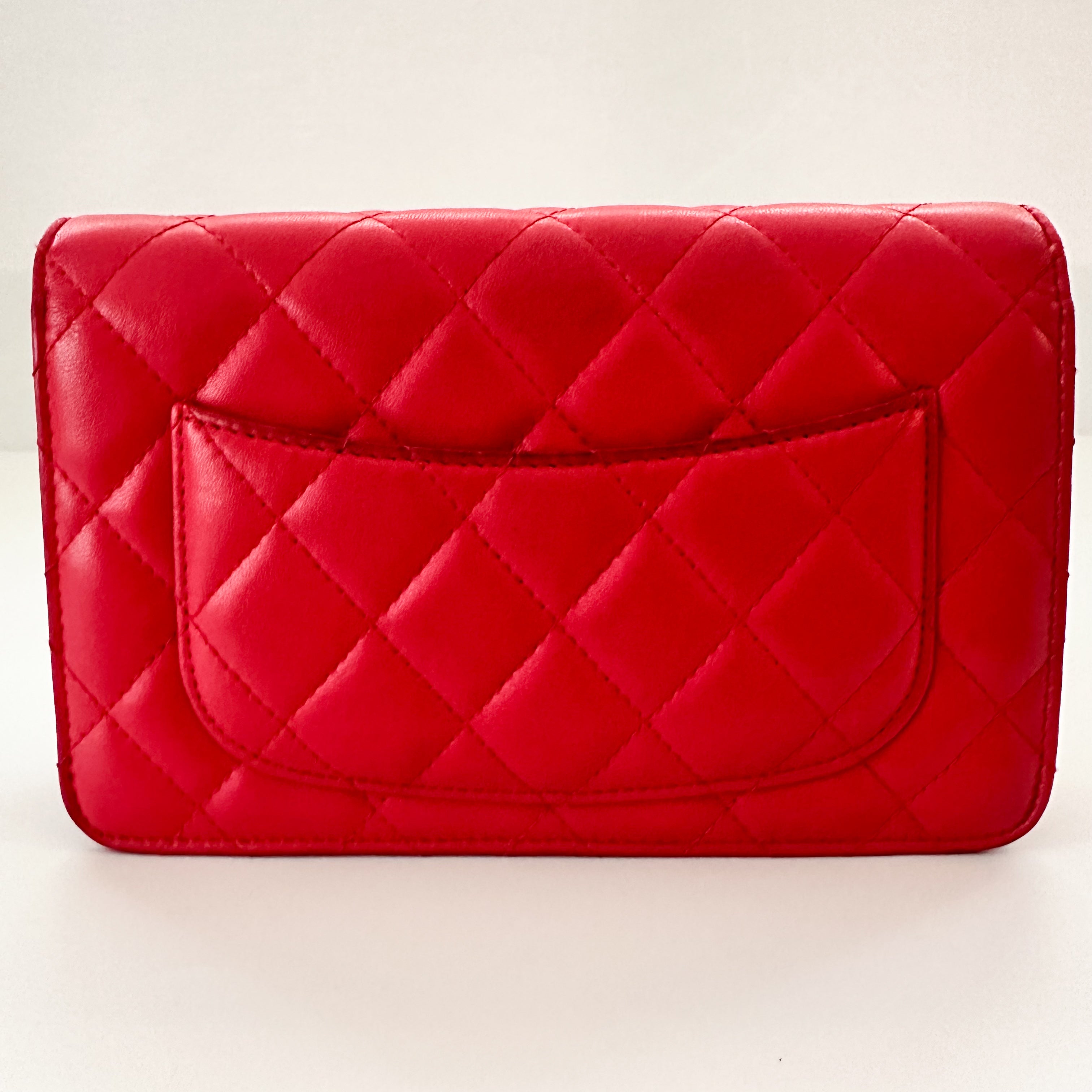 Chanel Lambskin Quilted Wallet On Chain WOC Dark Pink