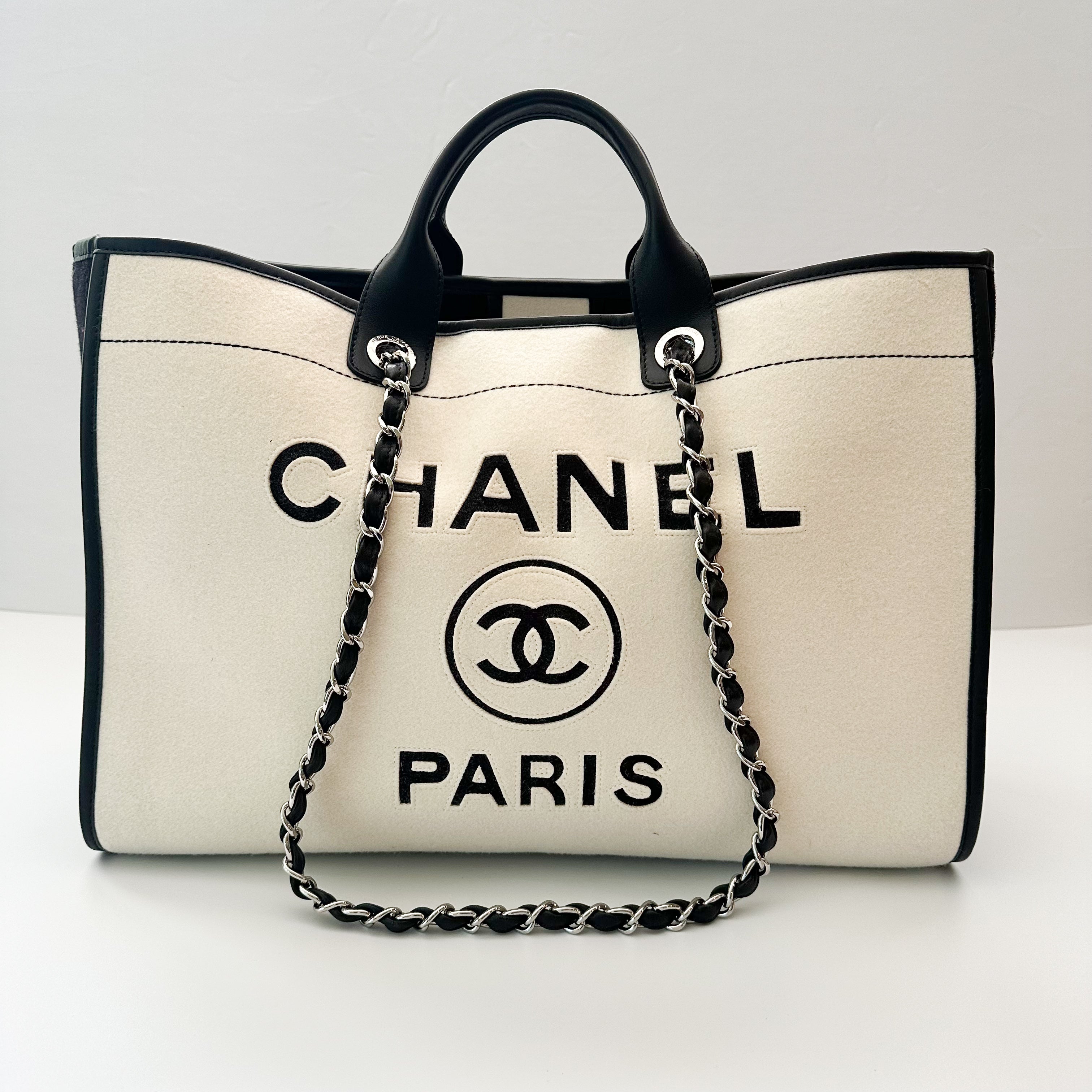 Chanel Wool Felt Calfskin Large Deauville Tote