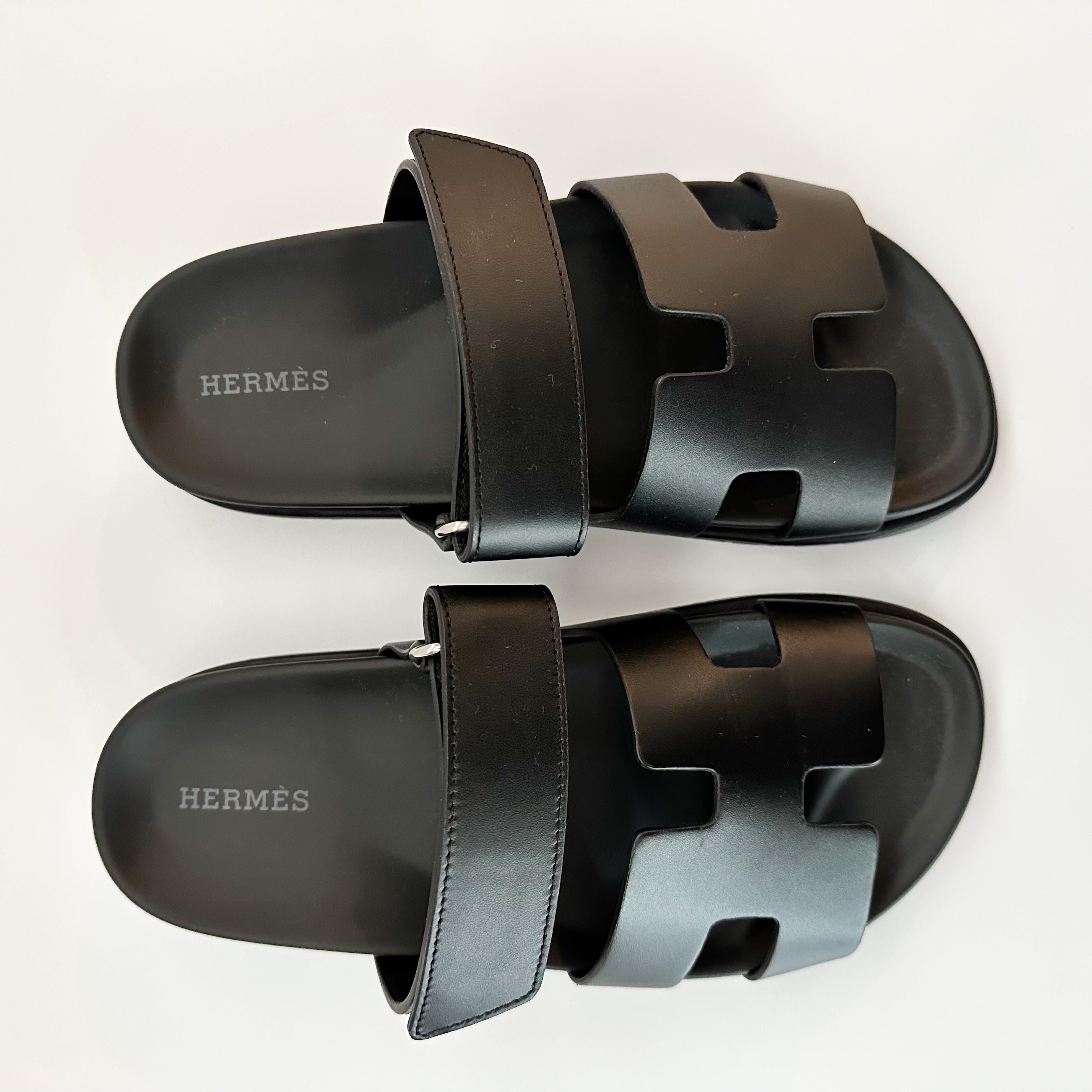 Hermes Calfskin Womens Chypre Sandals size 36.5 in Black