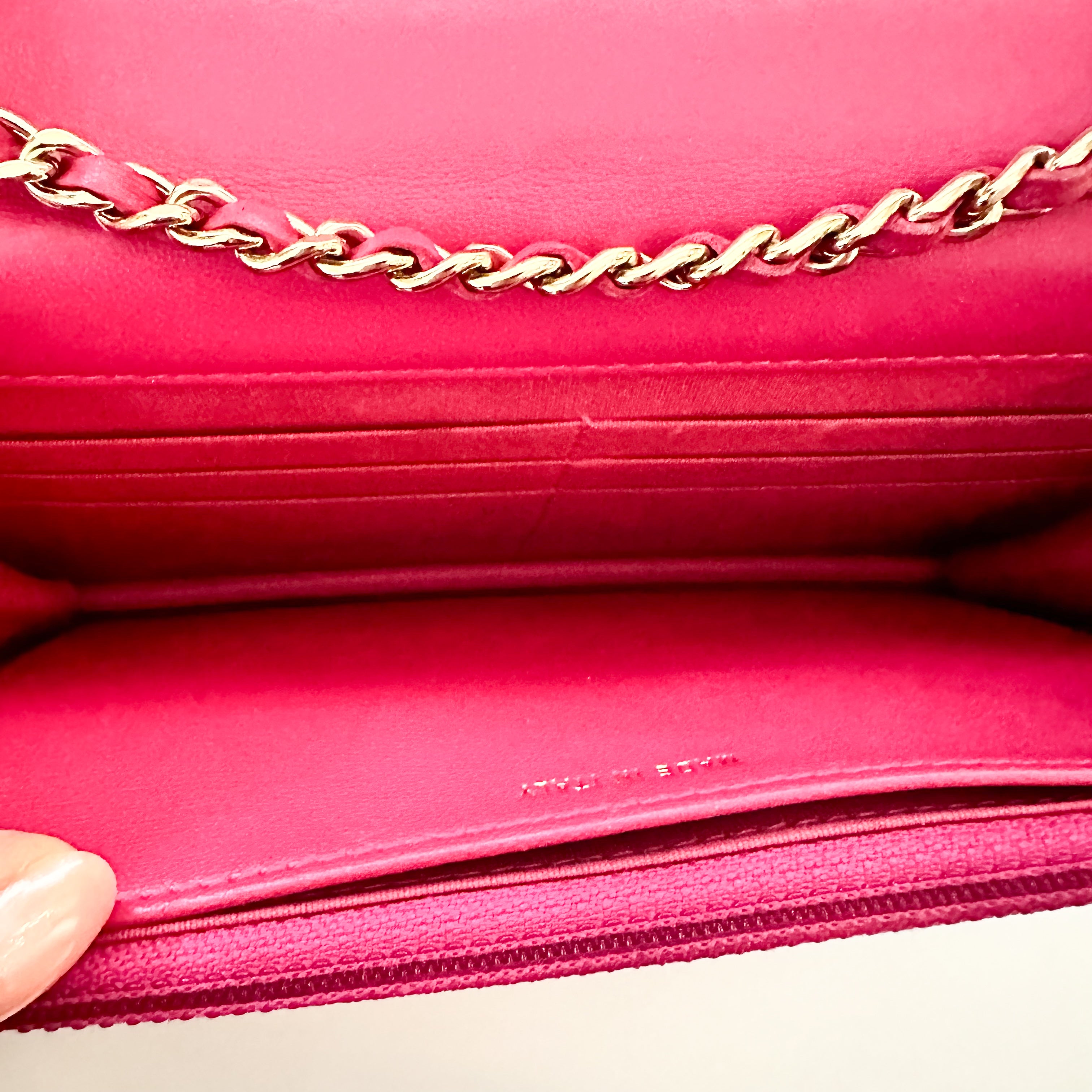 Chanel Lambskin Quilted Trendy Chain CC Wallet On Chain WOC Pink Fuchsia