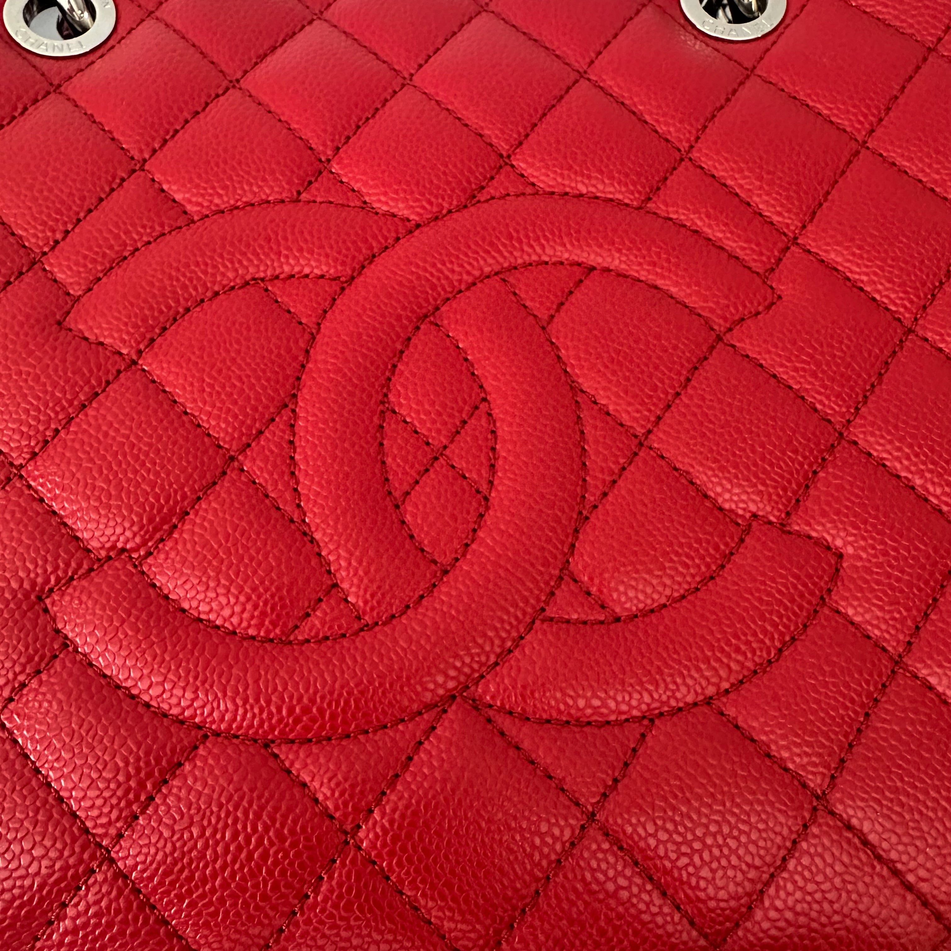 Chanel Caviar Quilted Grand Shopping Tote GST Red