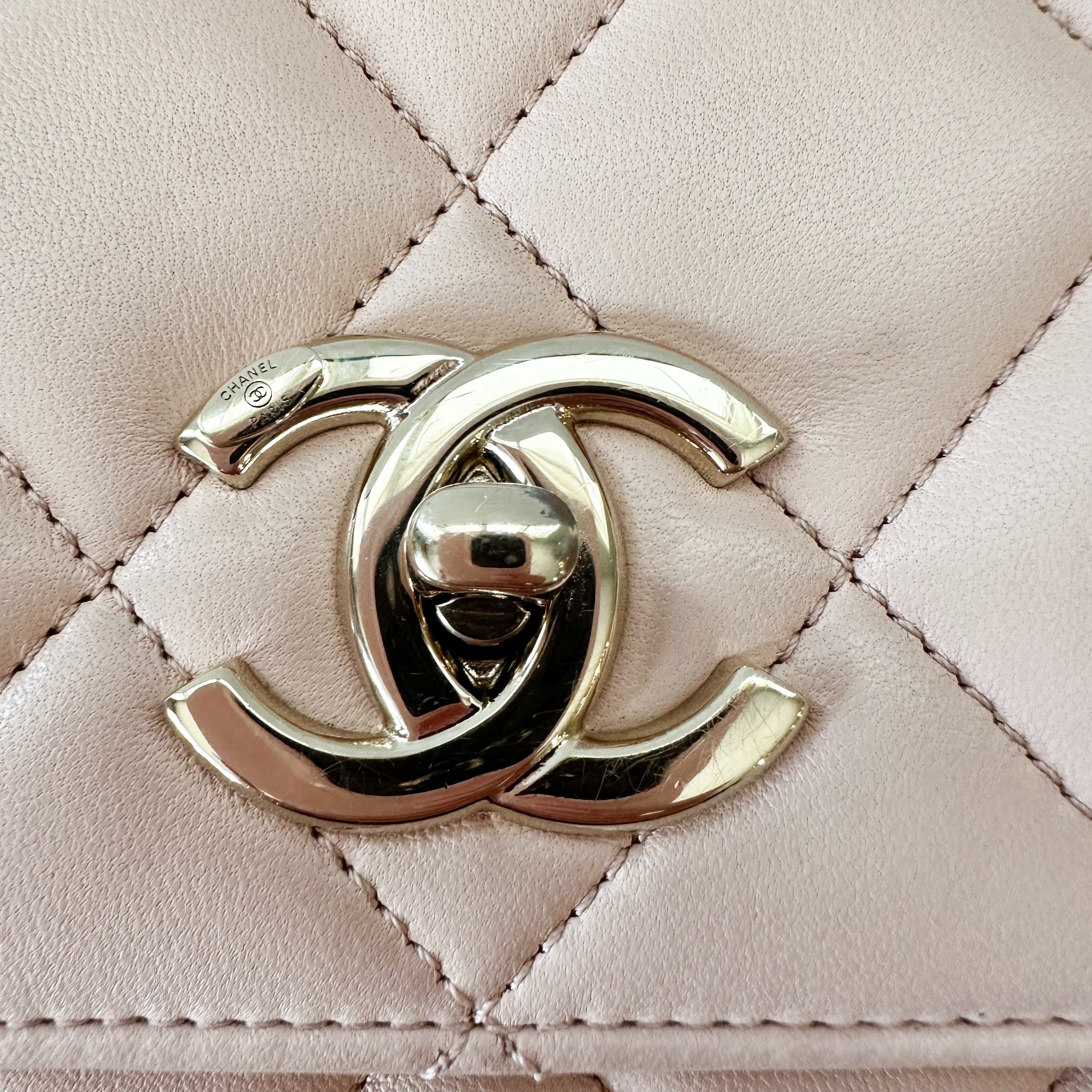 Chanel Trendy Small, 22C Light Beige Lambskin, Gold Hardware