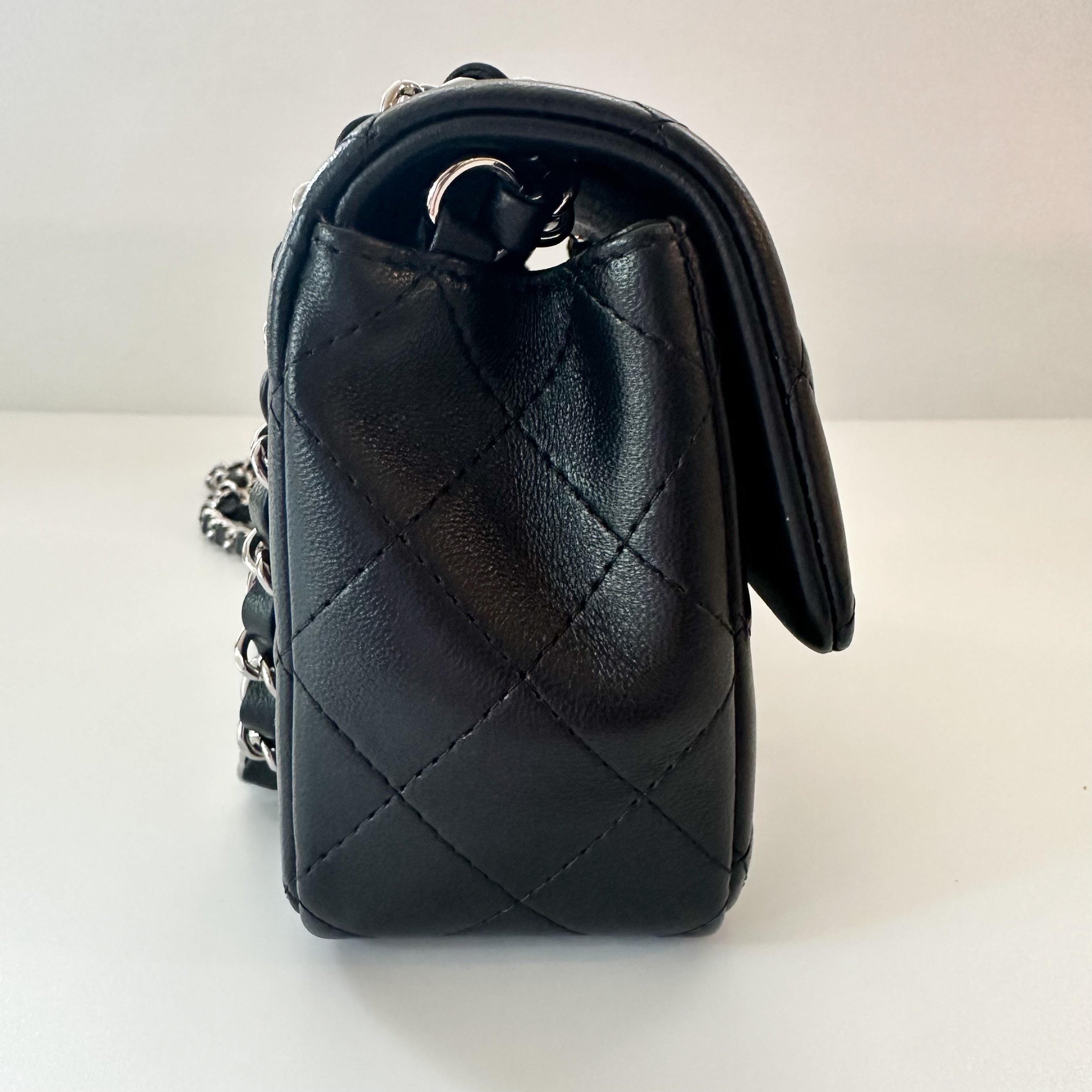 Chanel Lambskin Quilted Mini Rectangular Flap in Black