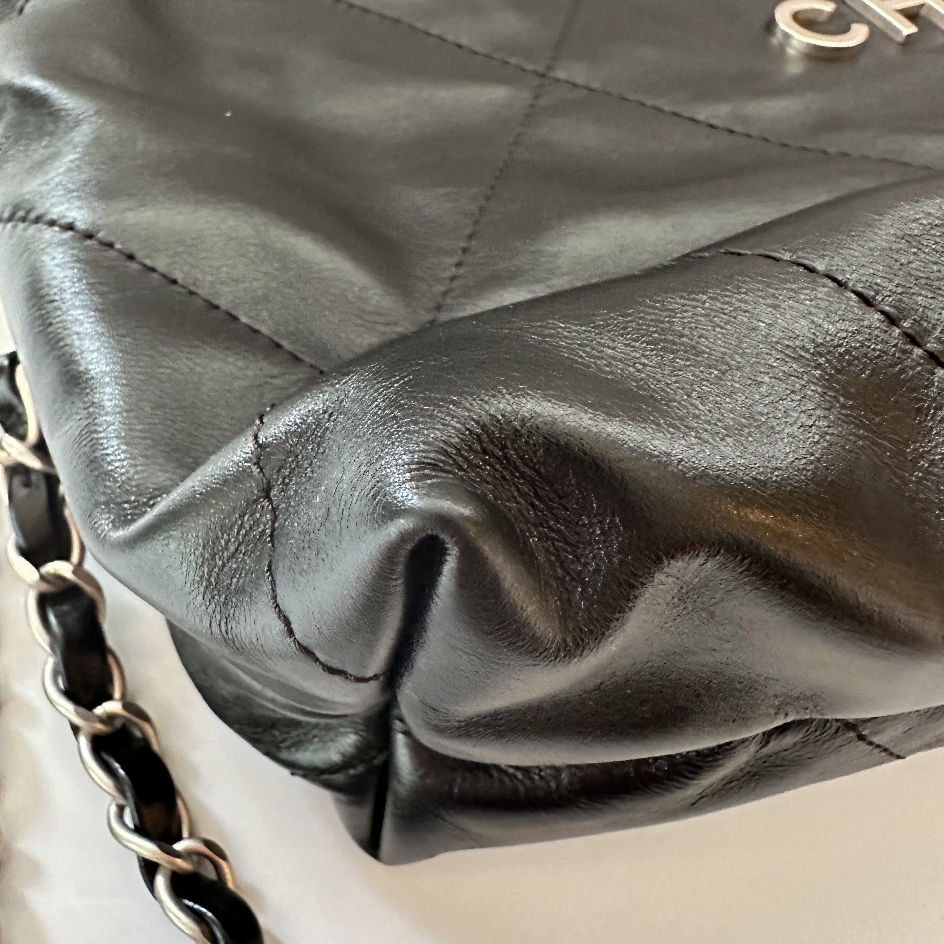 Chanel Shiny Calfskin Quilted Chanel 22 Backpack in Black