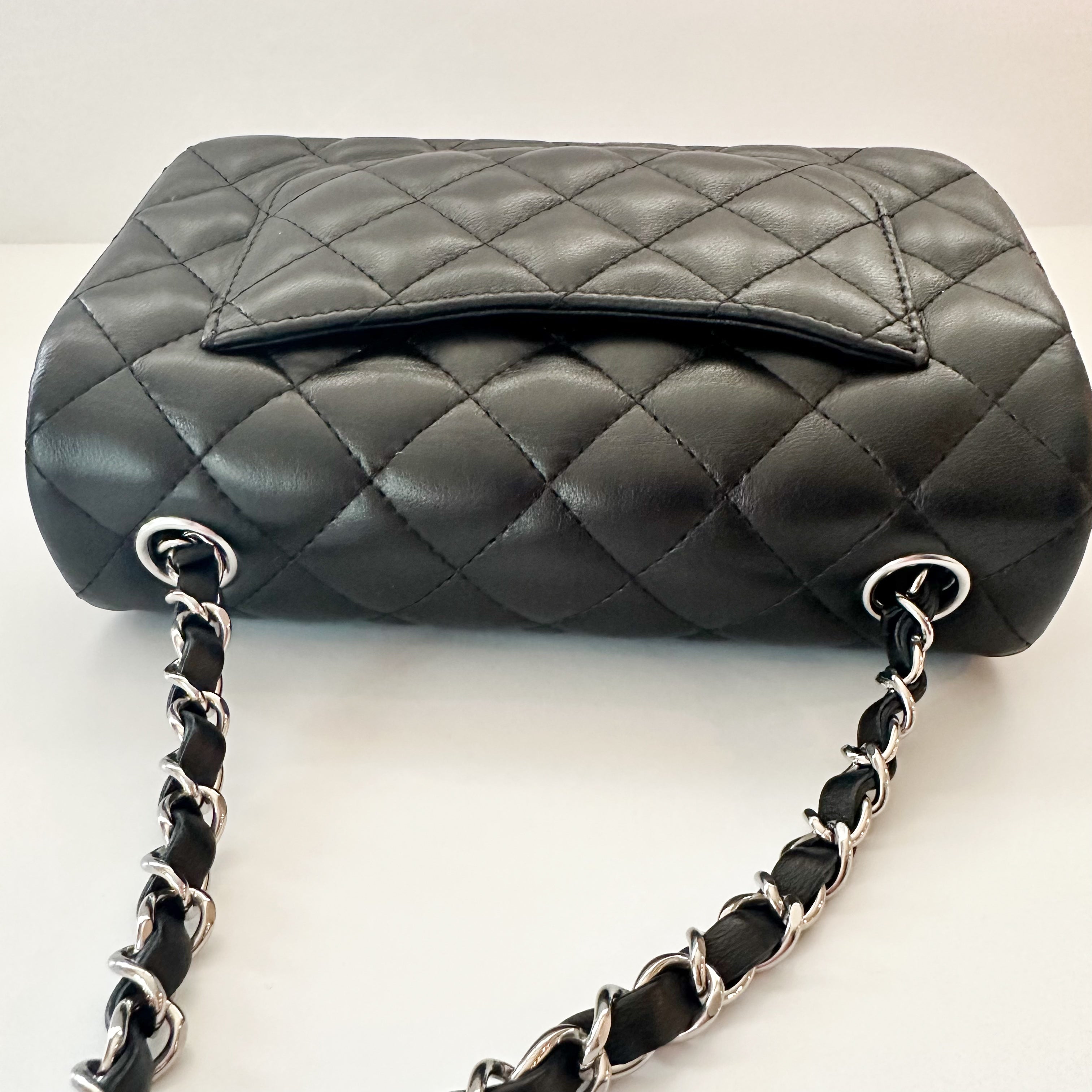 Chanel Lambskin Quilted Mini Rectangular Flap in Black