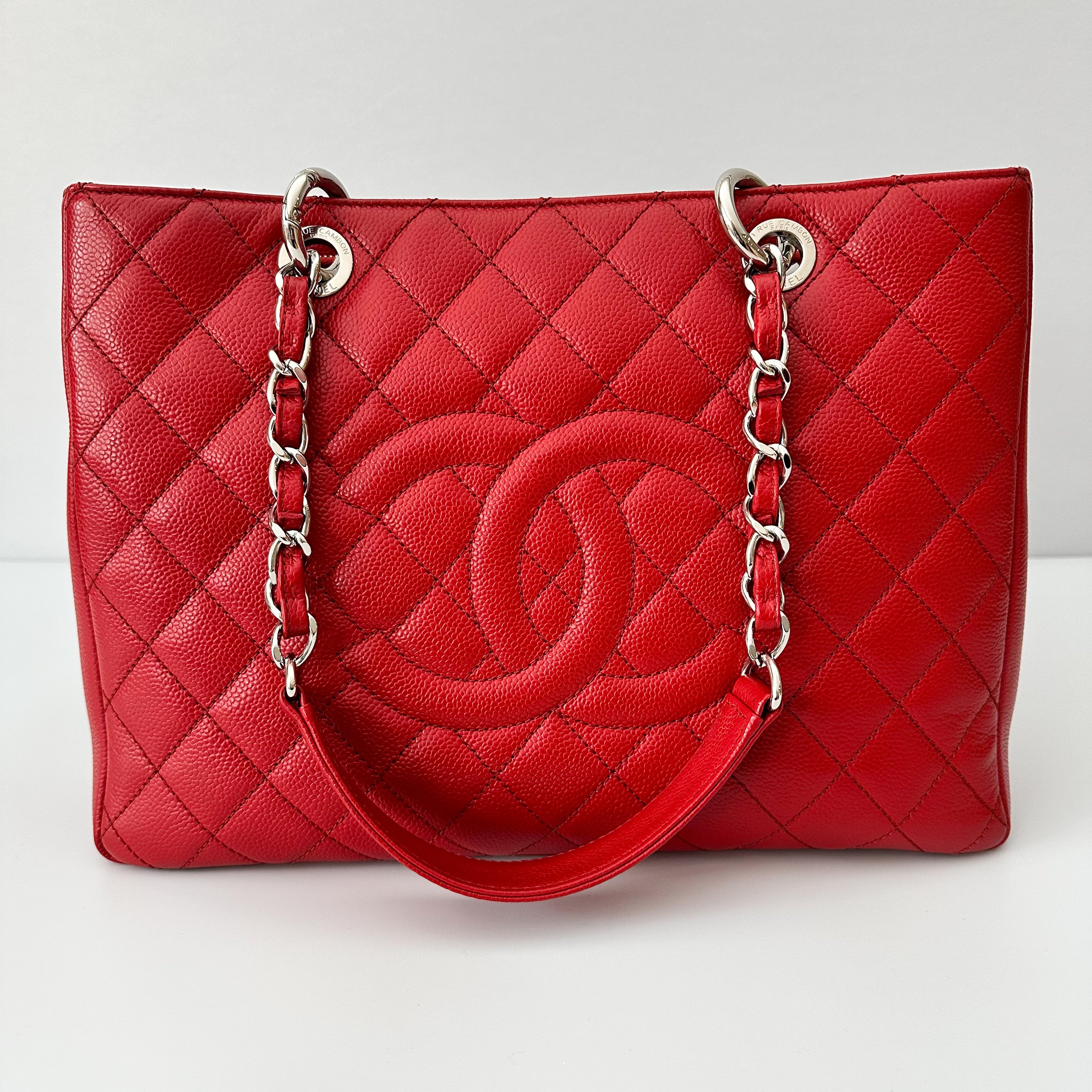 Chanel Caviar Quilted Grand Shopping Tote GST Red