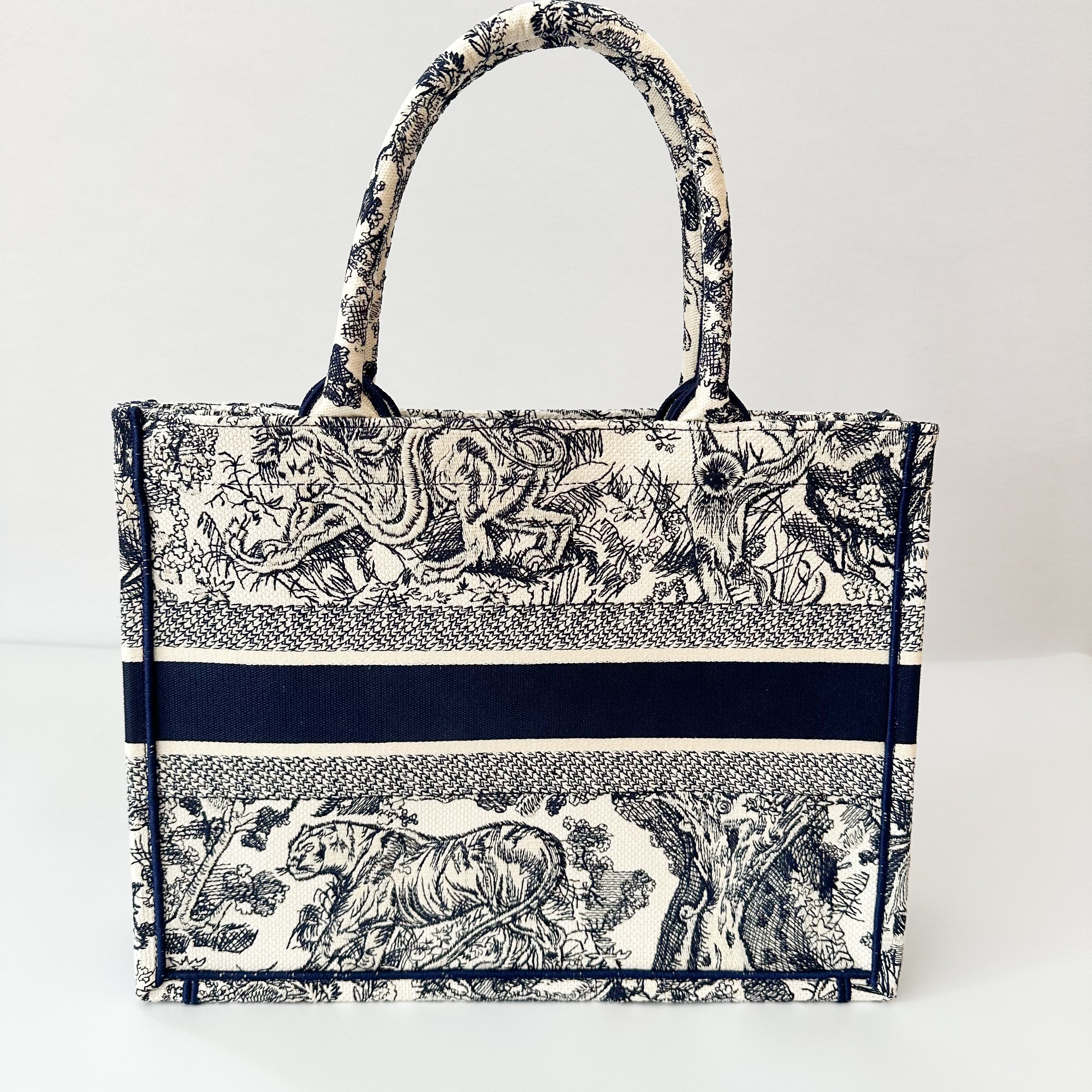 Christian Dior  Canvas Embroidered Medium Dioriviera Toile De Jouy Book Tote Blue