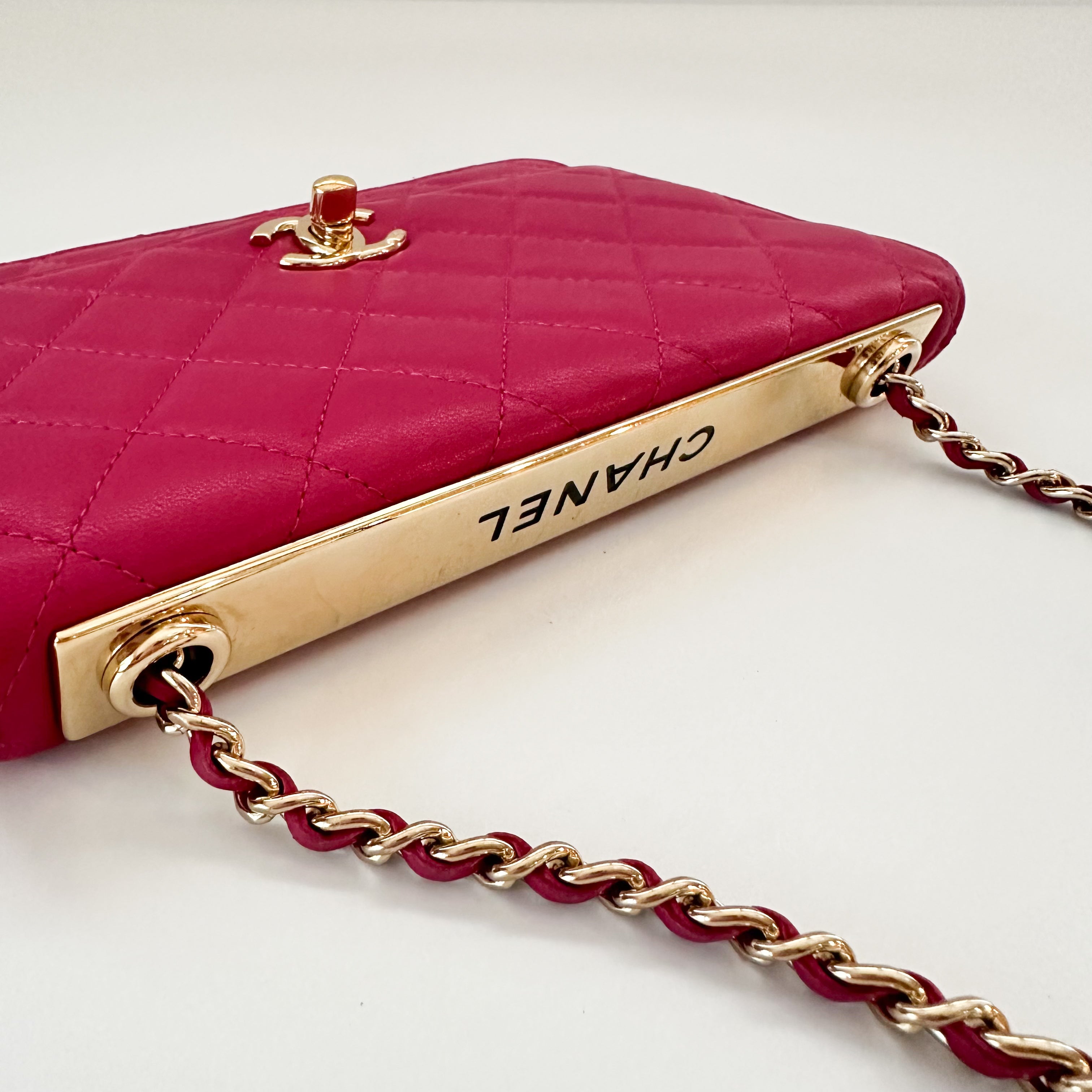 Chanel Lambskin Quilted Trendy Chain CC Wallet On Chain WOC Pink Fuchsia