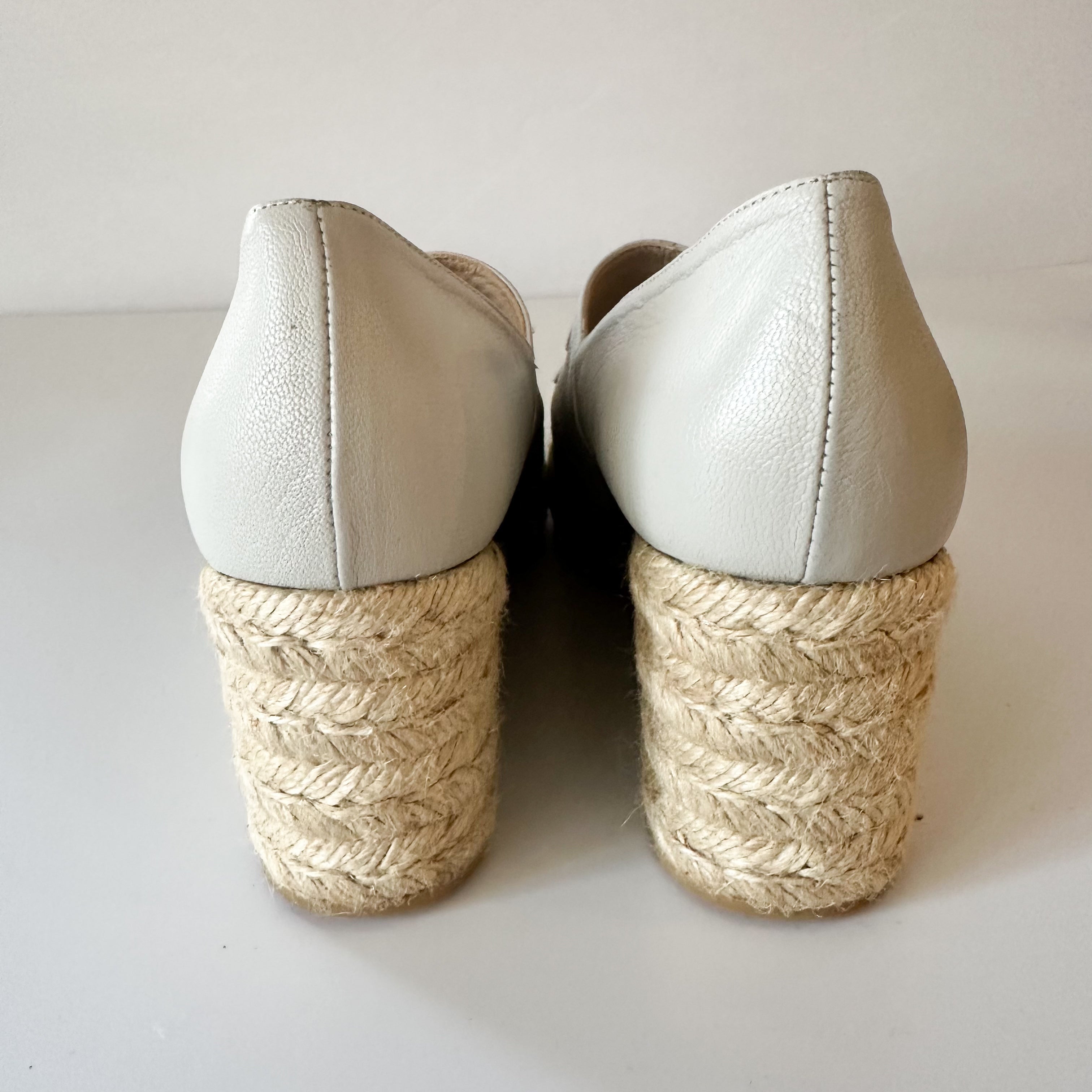 Chanel Lambskin Suede CC Espadrille Wedges 42 White Black