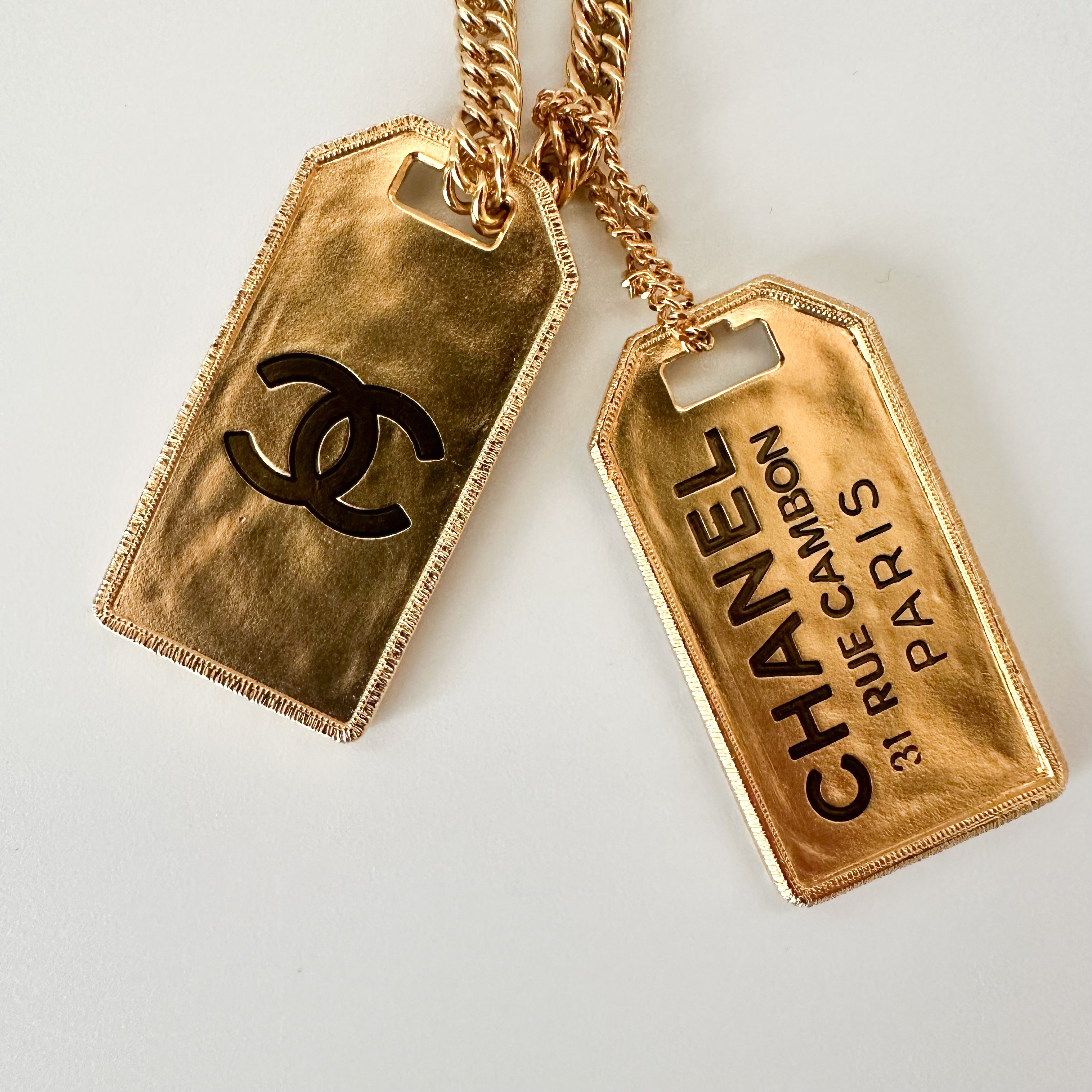 Chanel ID Dog Tag Charm Necklace in Gold