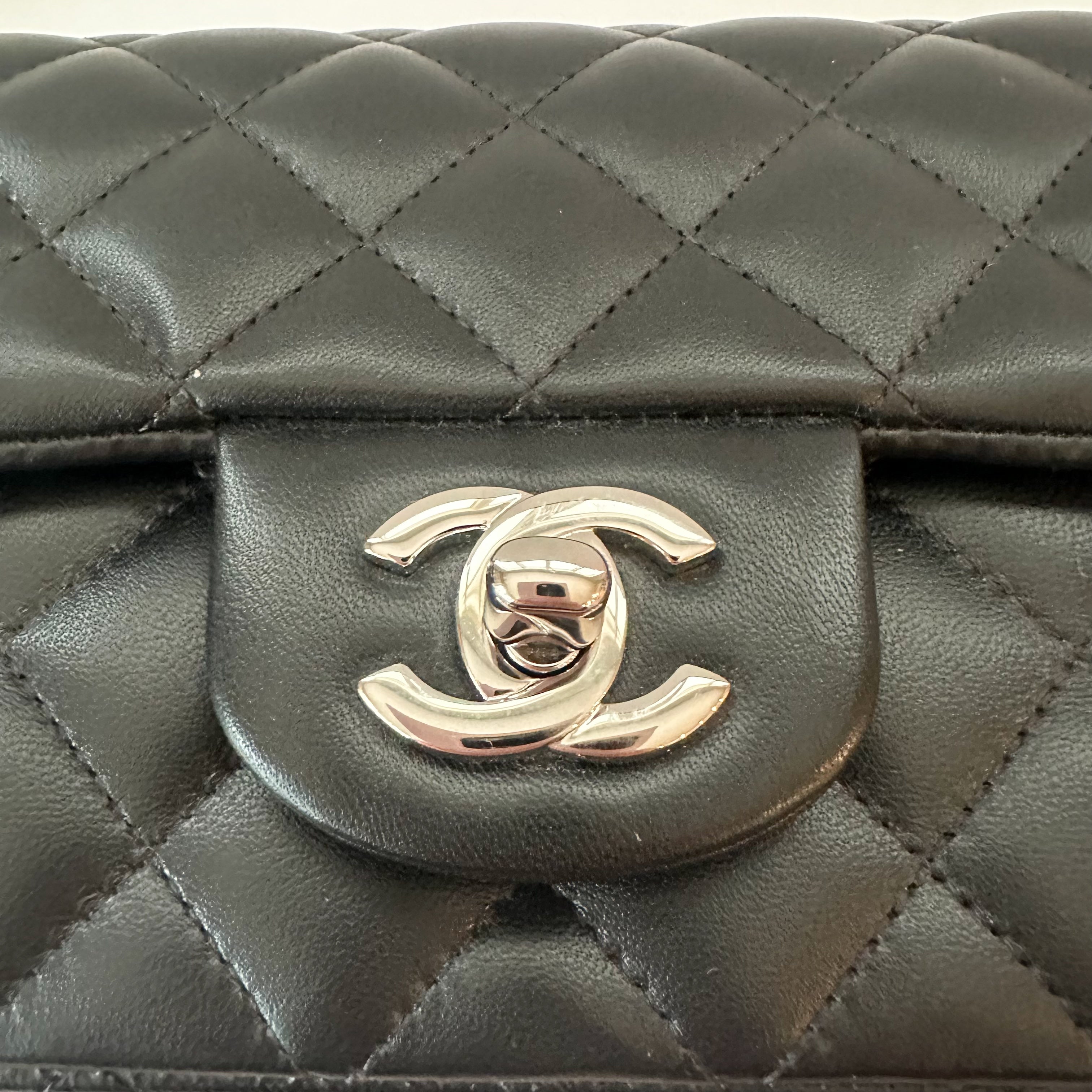 Chanel lambskin quilted mini rectangular flap black on sale