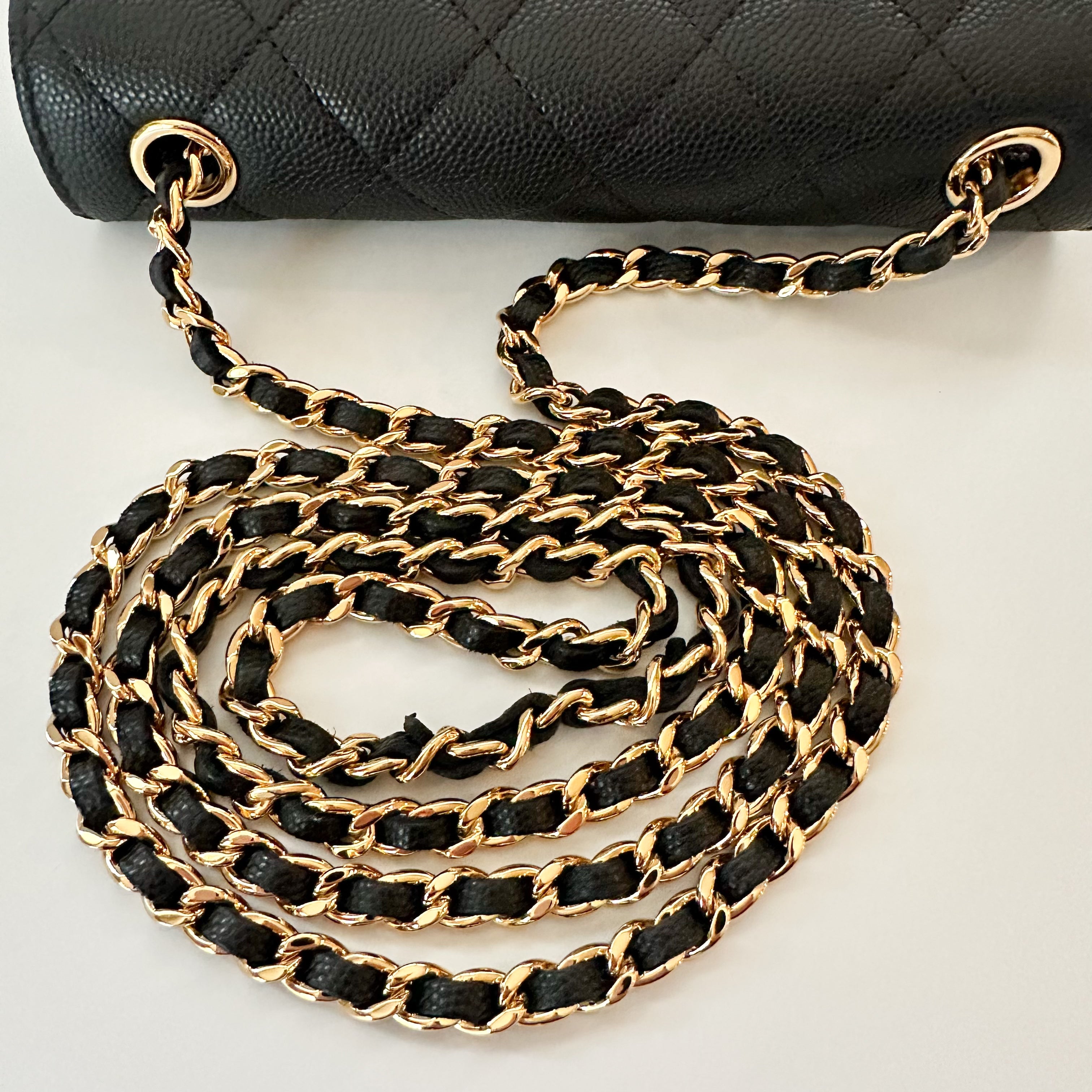 Chanel Caviar Quilted Enamel Coco Casino Flap Phone Holder with Chain Black