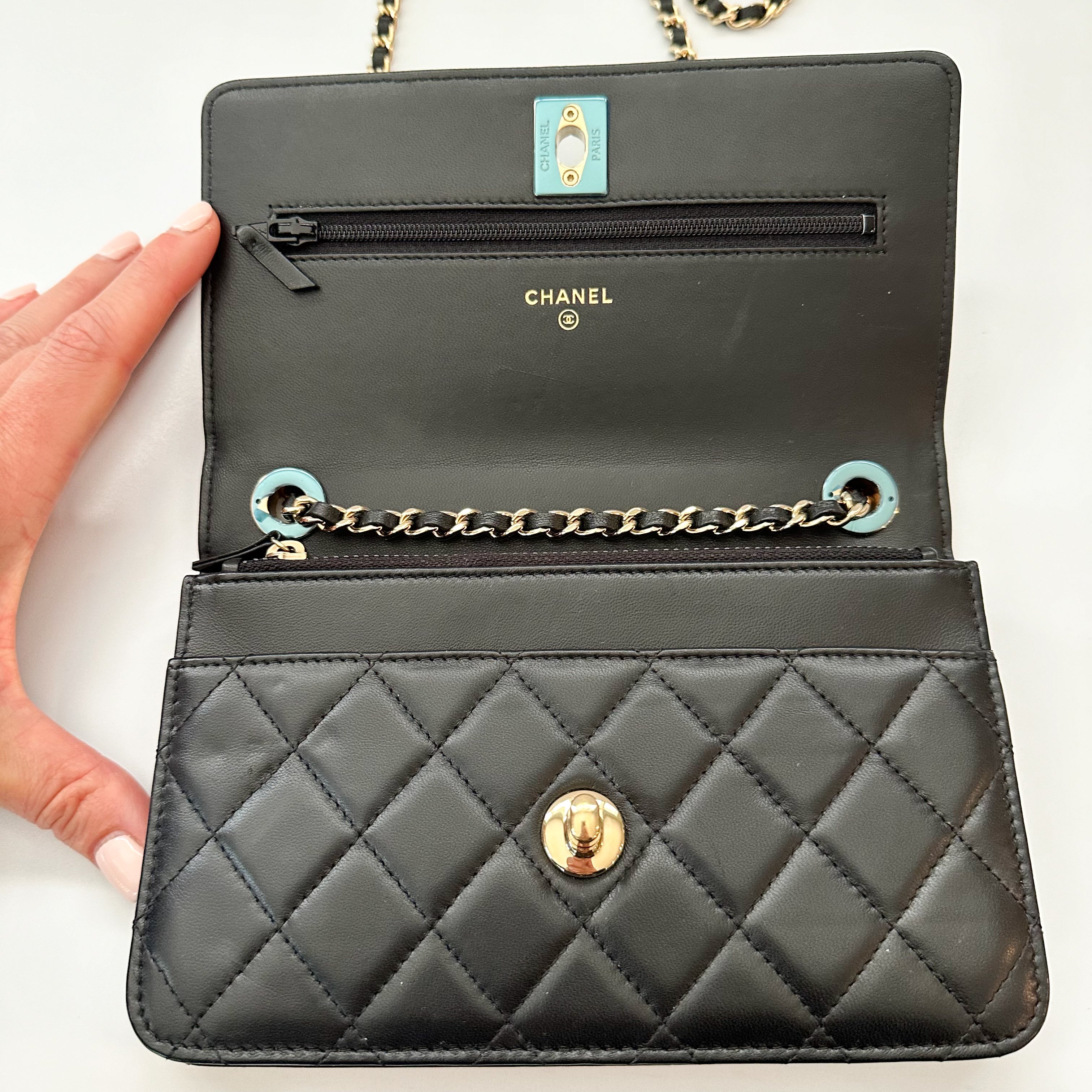 Chanel Lambskin Quilted Trendy CC Wallet on Chain WOC Black