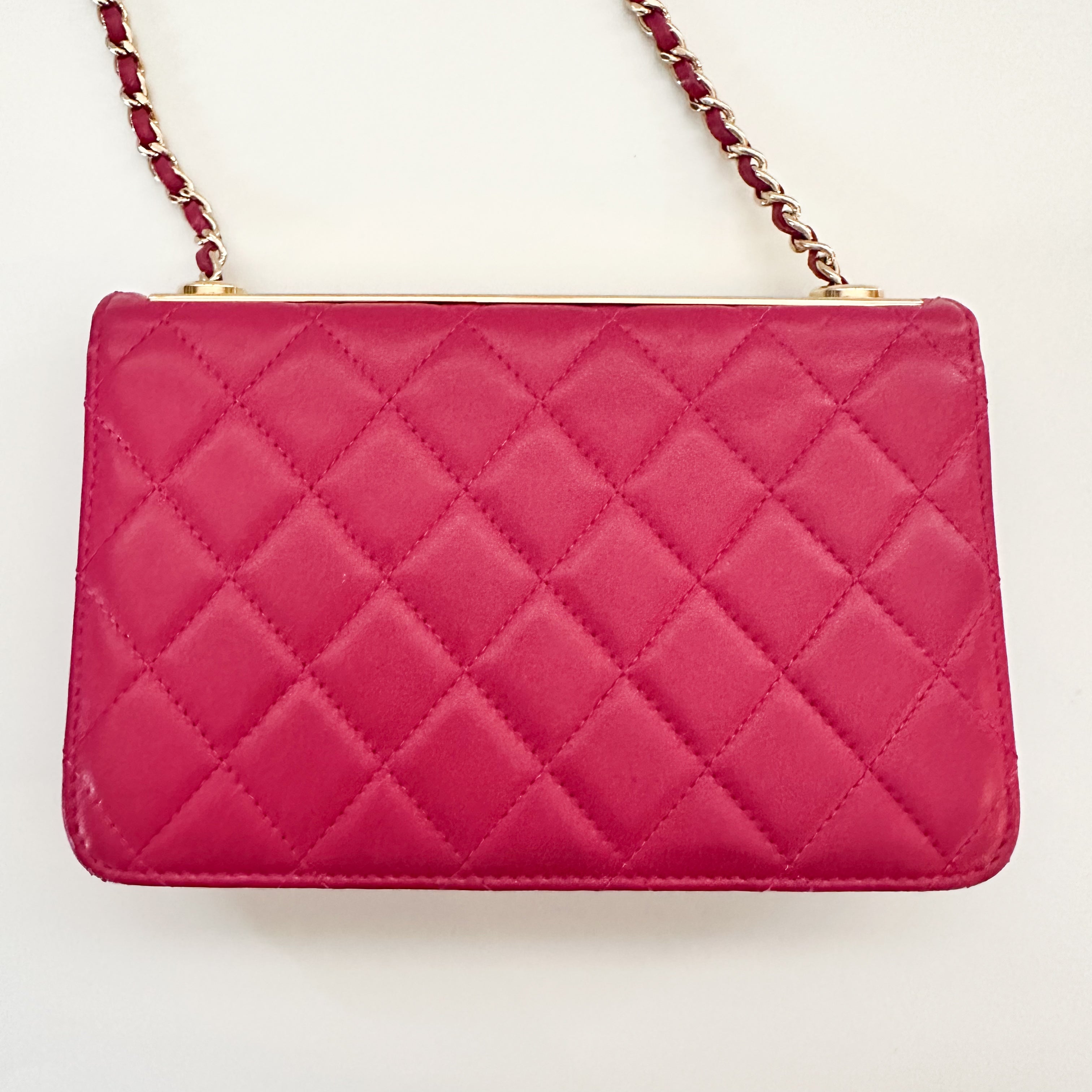 Chanel Lambskin Quilted Trendy Chain CC Wallet On Chain WOC Pink Fuchsia