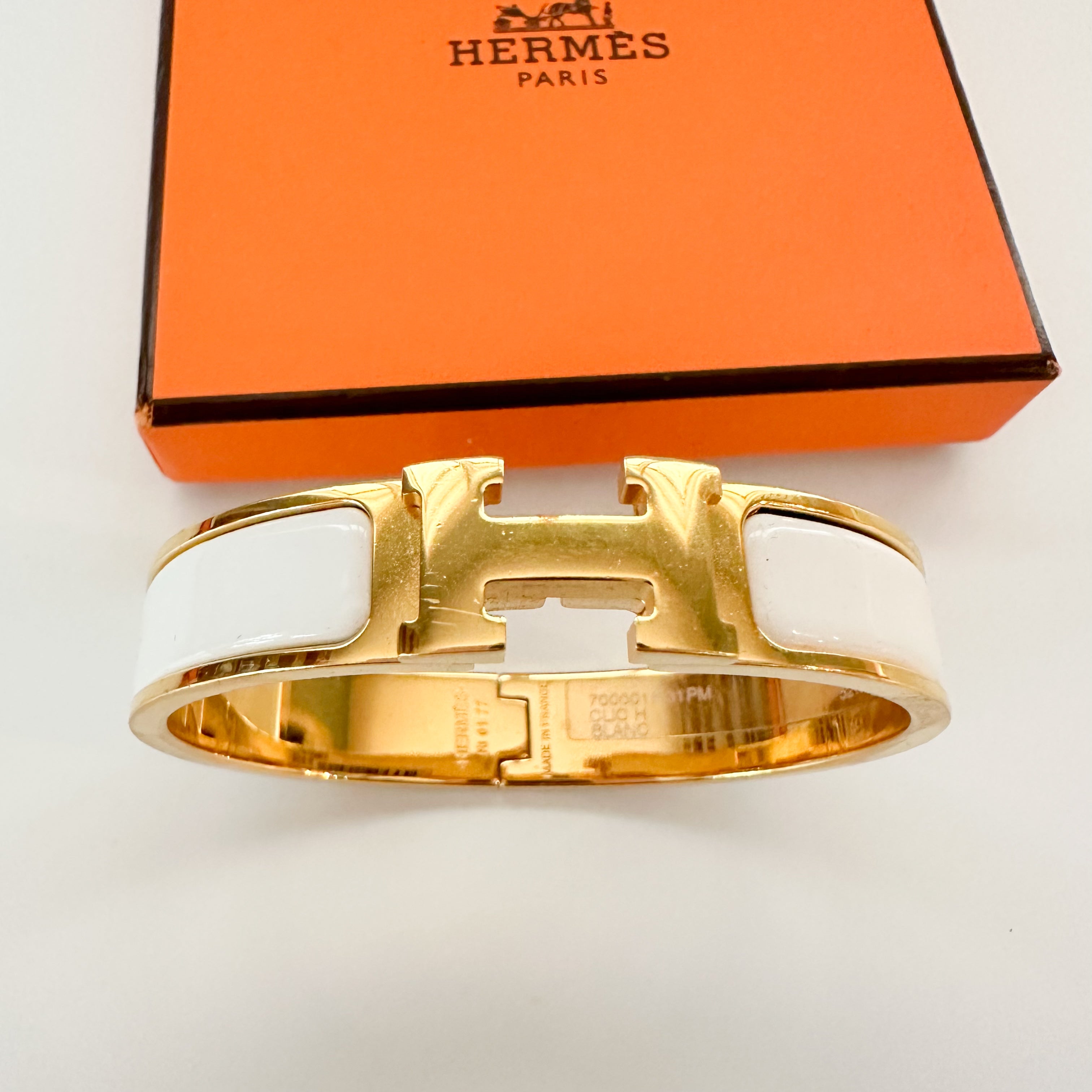 Hermes Enamel Narrow Clic Clac H Bracelet PM White