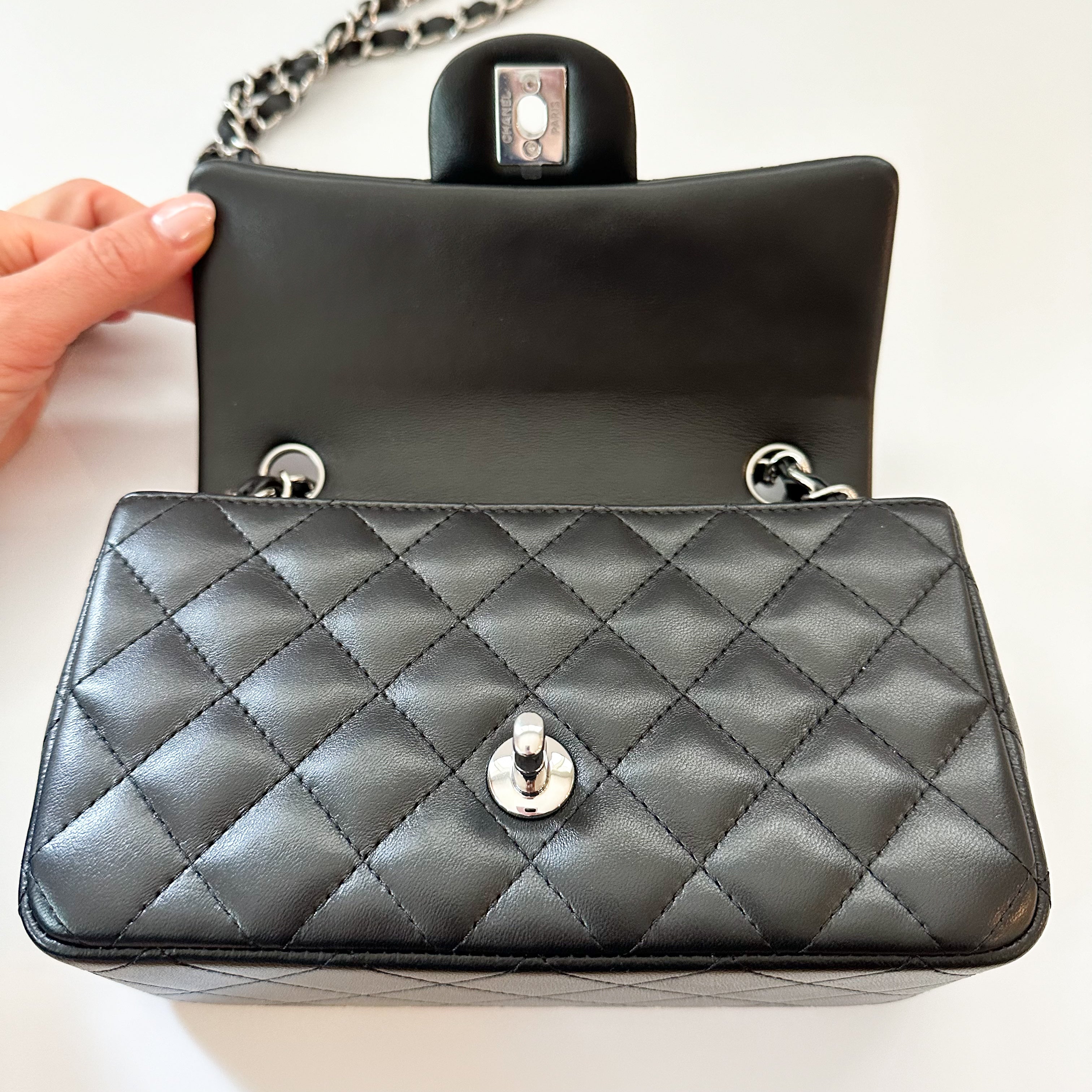 Chanel Lambskin Quilted Mini Rectangular Flap in Black