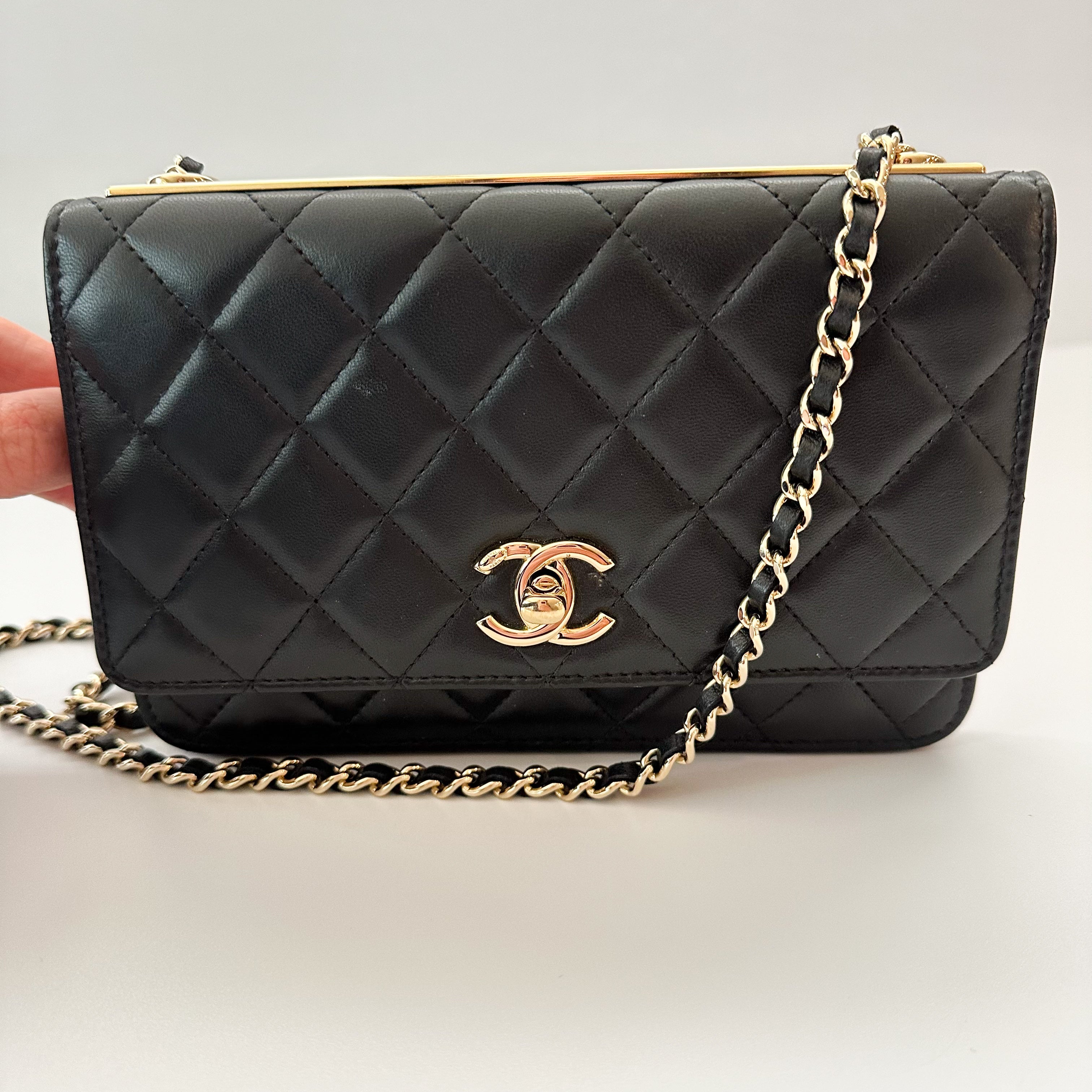 Chanel Lambskin Quilted Trendy CC Wallet on Chain WOC Black