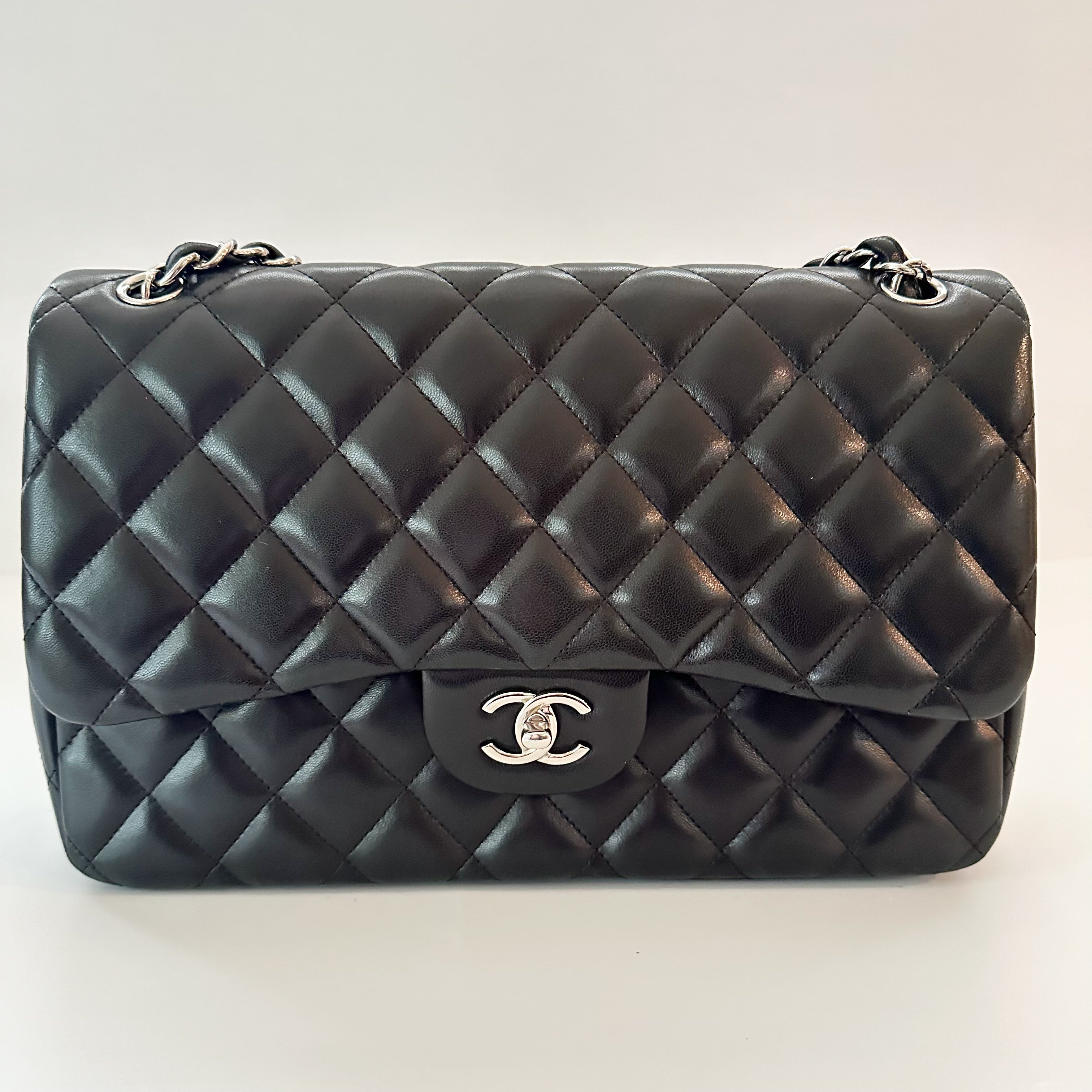 Chanel Lambskin Quilted Jumbo Double Flap Black