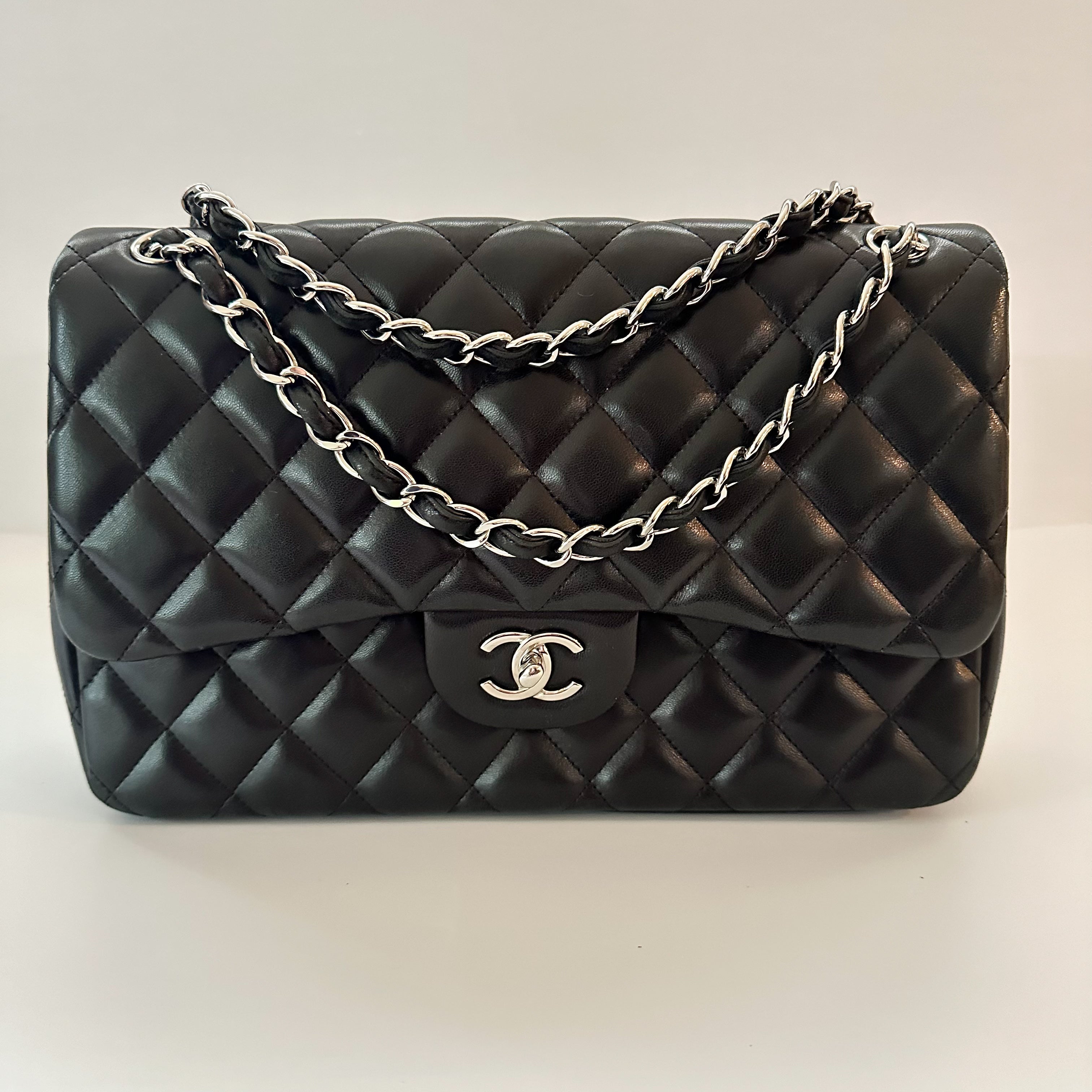 Chanel Lambskin Quilted Jumbo Double Flap Black